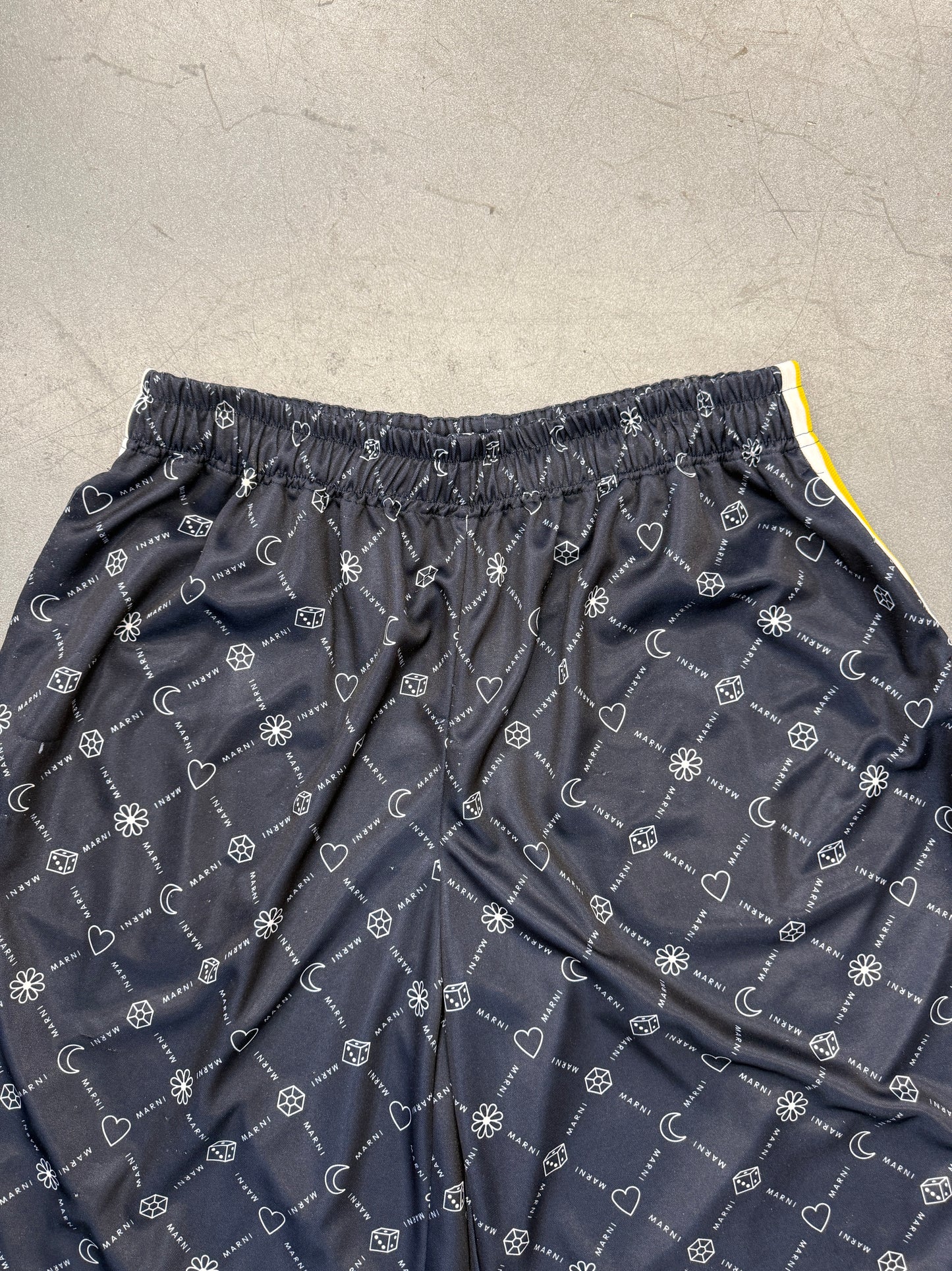 MARNI DICE-HEART-FLOWER-GEM-MOON MULTI-LOGO NYLON SHORTS