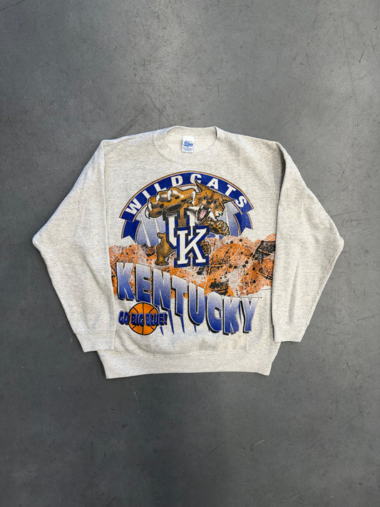 90S UNIVERSITY OF KENTUCKY WILDCATS GO BIG BLUE! WRAPAROUND CREWNECK SWEATER (SALEM SPORTSWEAR TAG)