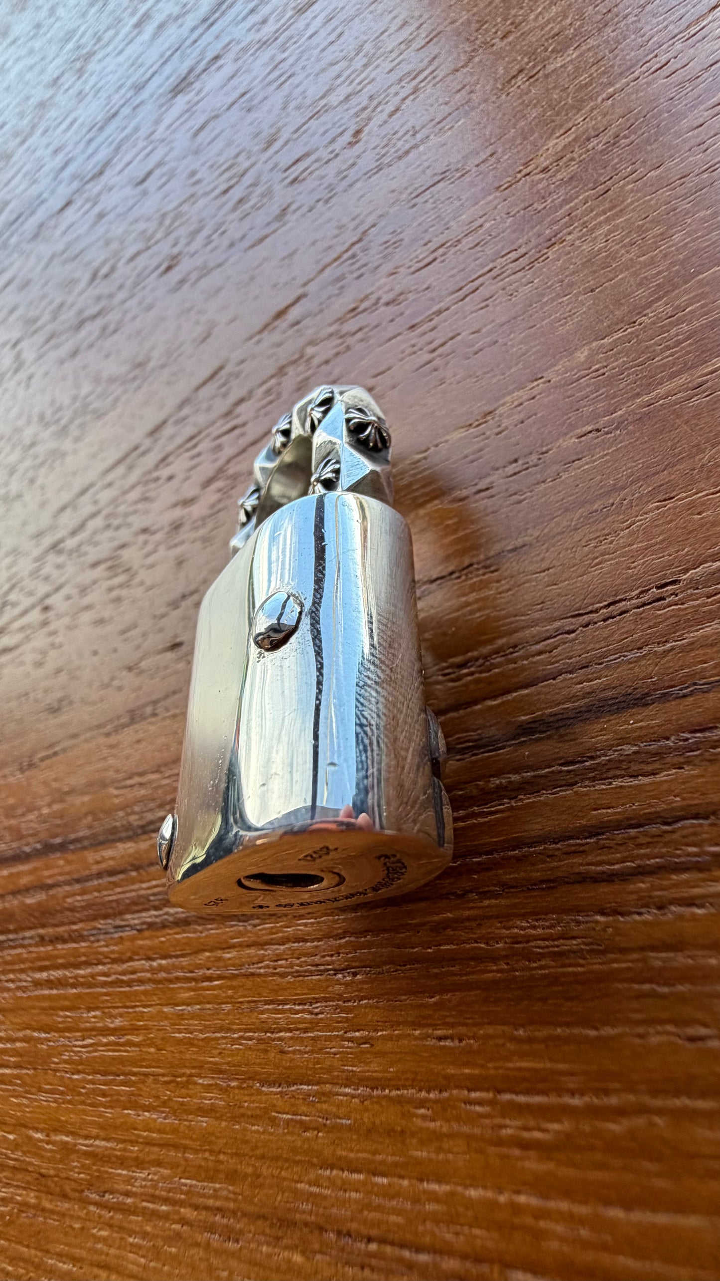CHROME HEARTS LOVE'S NOT DEAD SILVER FLEUR LOCK PENDANT AND SPIKE KEY