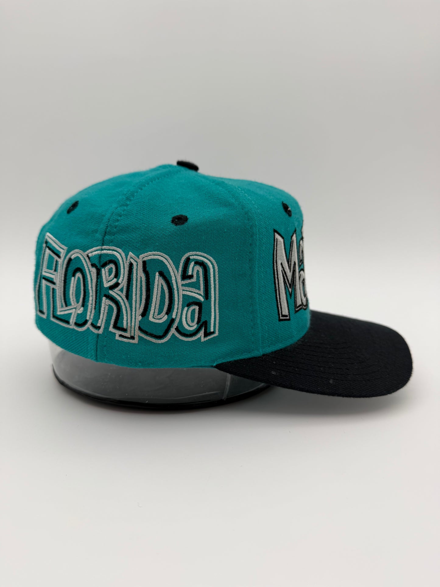 90'S FLORIDA MARLINS GRAFFITI SNAPBACK HAT TEAL/BLACK (GENUINE MERCHANDISE TAG)