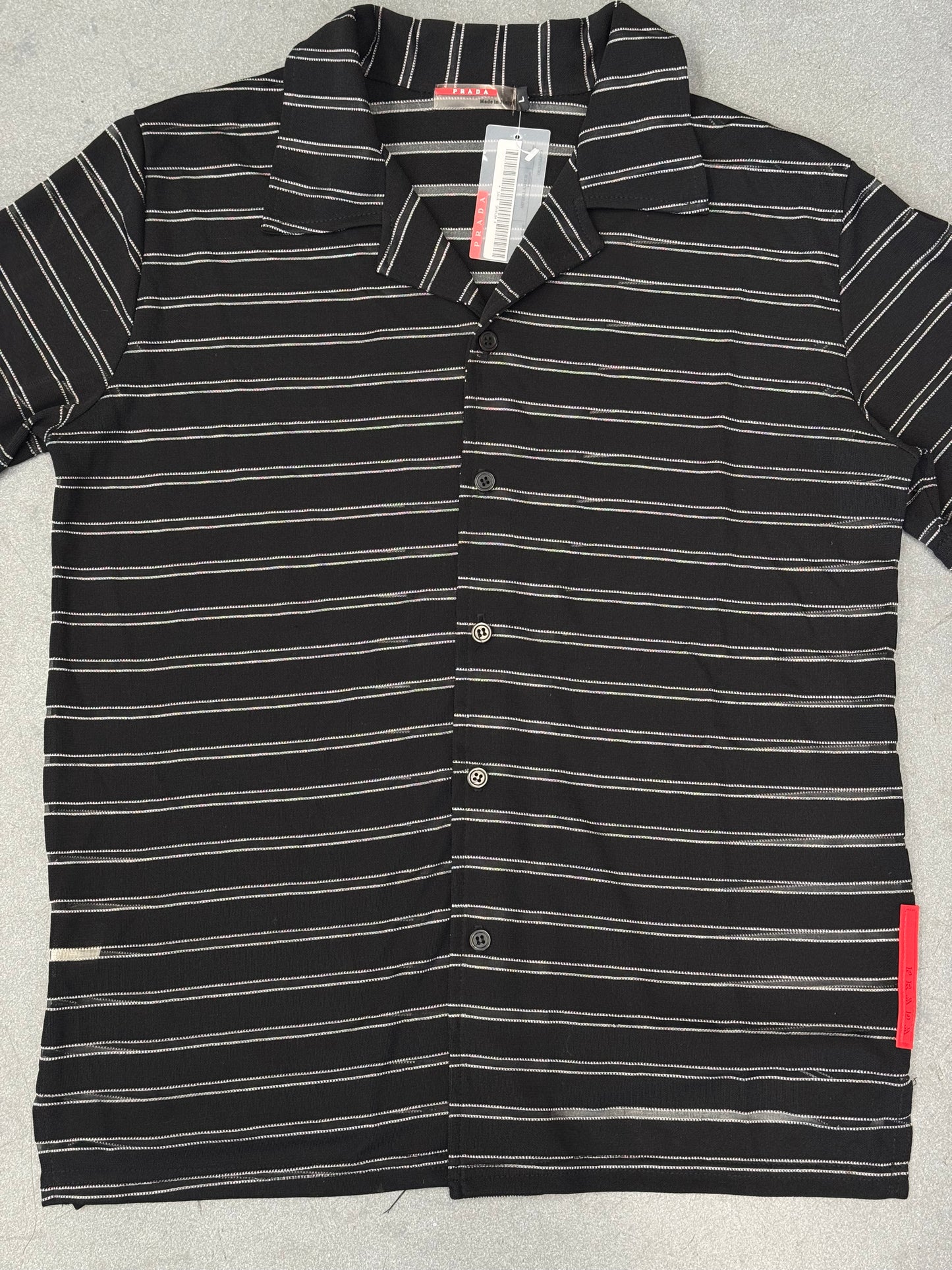PRADA TEFLON STRIPED BUTTON-UP SHIRT - BLACK