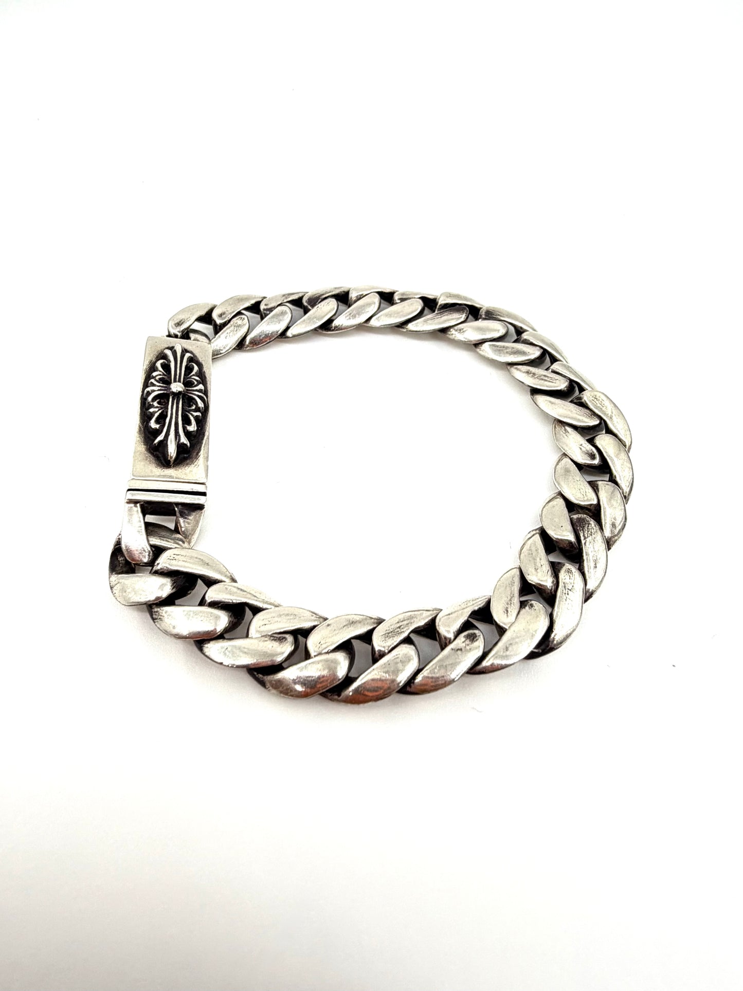 CHROME HEARTS BABY ID FLORAL CROSS CUBAN SILVER BRACELET