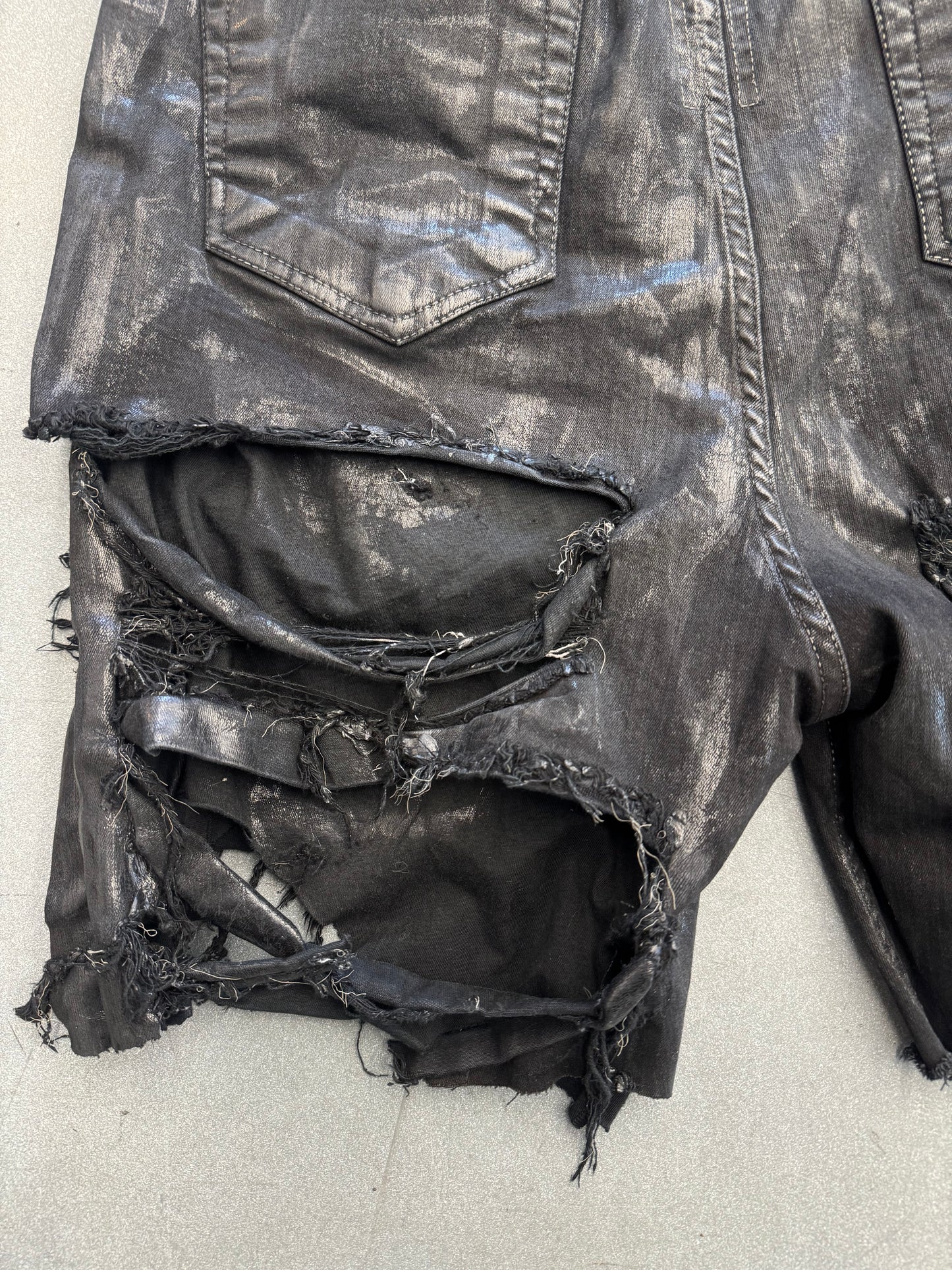 RICK OWENS DRKSHDW SLASHED TYRONE DENIM CUT TO SHORTS