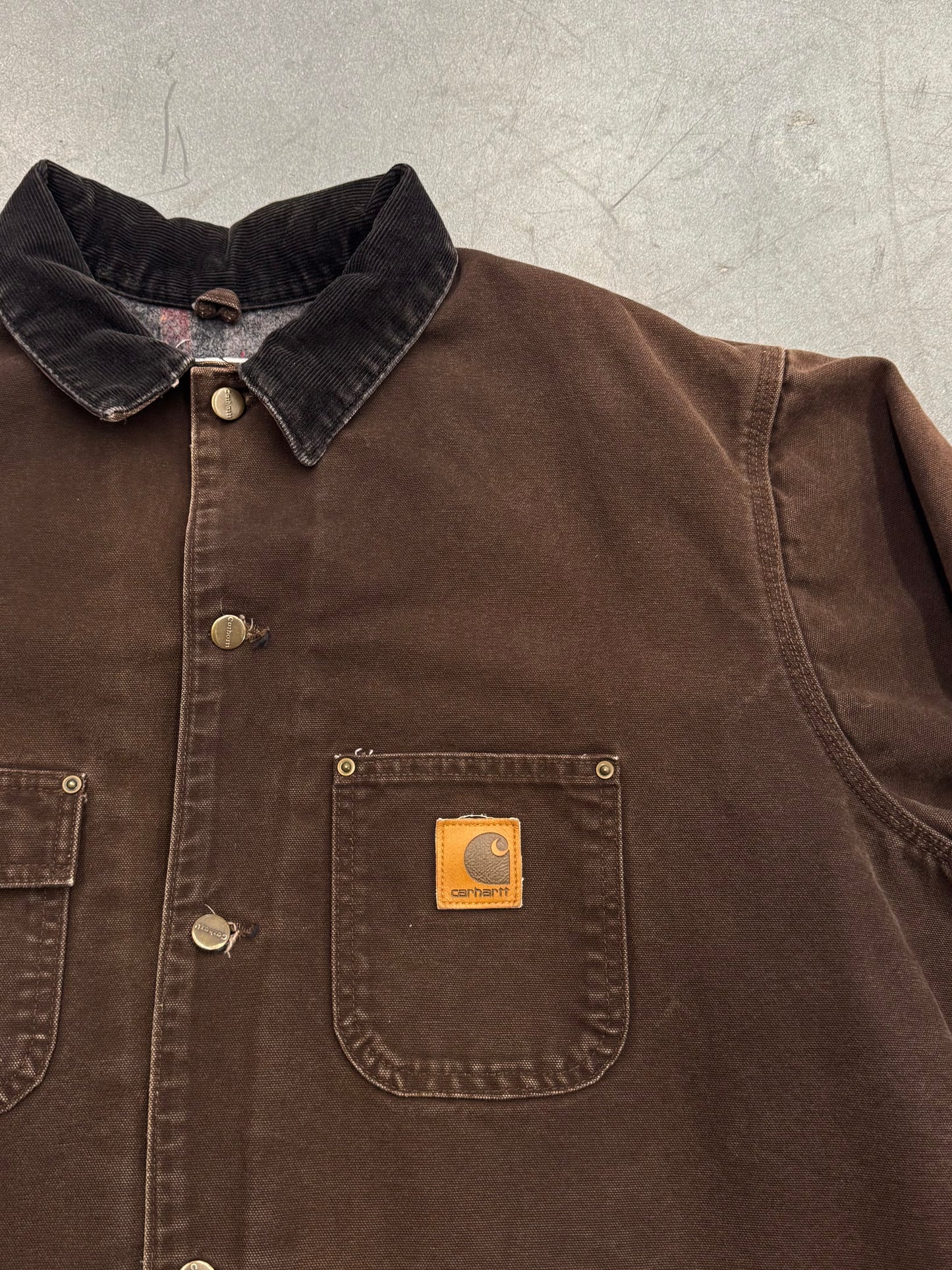 VINTAGE CARHARTT BLANKET LINED CANVAS CHORE WORK JACKET (C02 DKB)