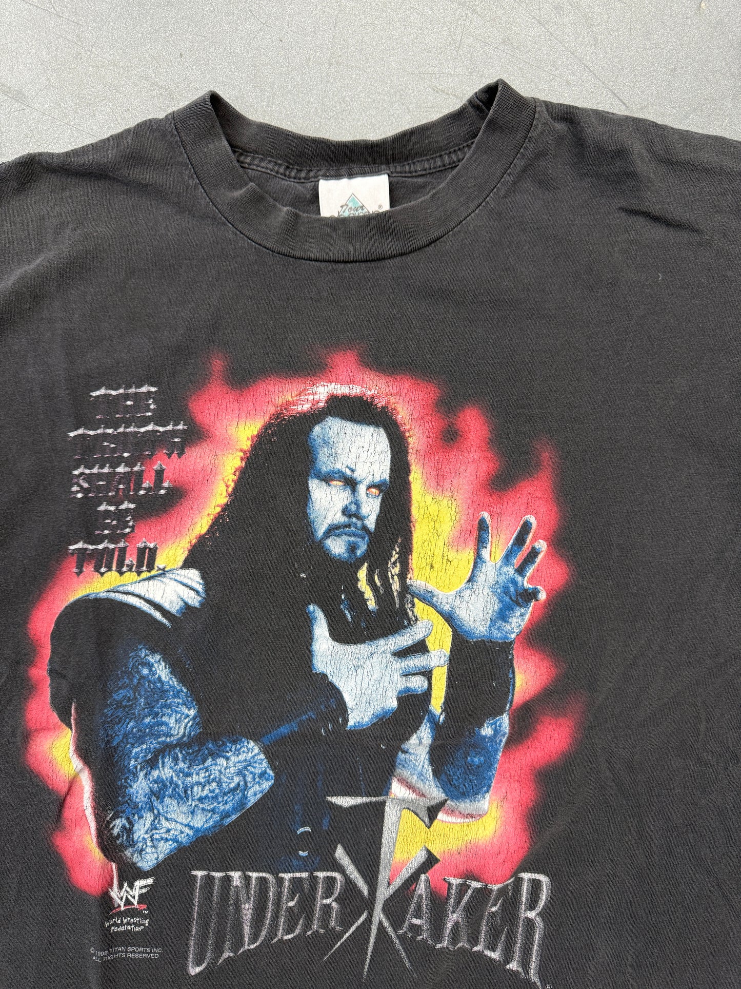 1998 WWF UNDERTAKER THE TRUTH SHALL BE TOLD REST IN PEACE TEE (TOUR CHAMP TAG)