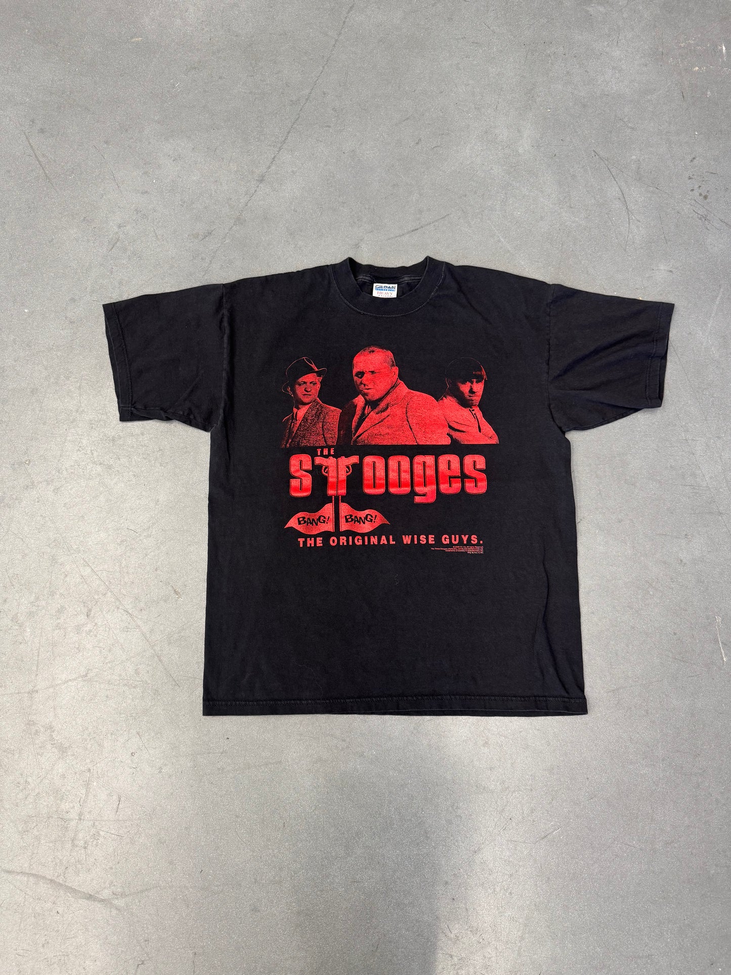 2000 THE STOOGES "THE ORIGINAL WISE GUYS." BANG! BANG! TEE (GILDAN TAG)