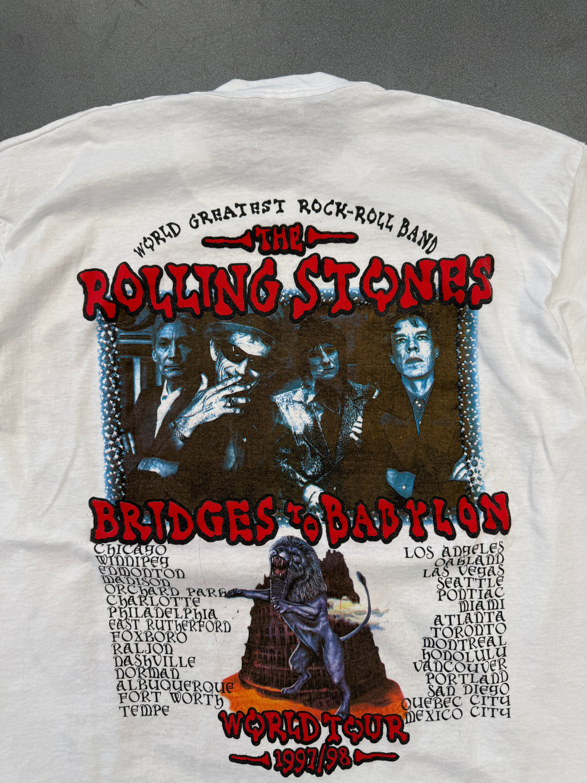 1998 THE ROLLING STONES BRIDGES TO BABYLON WORLD TOUR TEE (FOTL TAG)