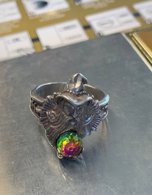 WIZARD CRYSTAL BALL SILVER RING (6.4 GRAMS)