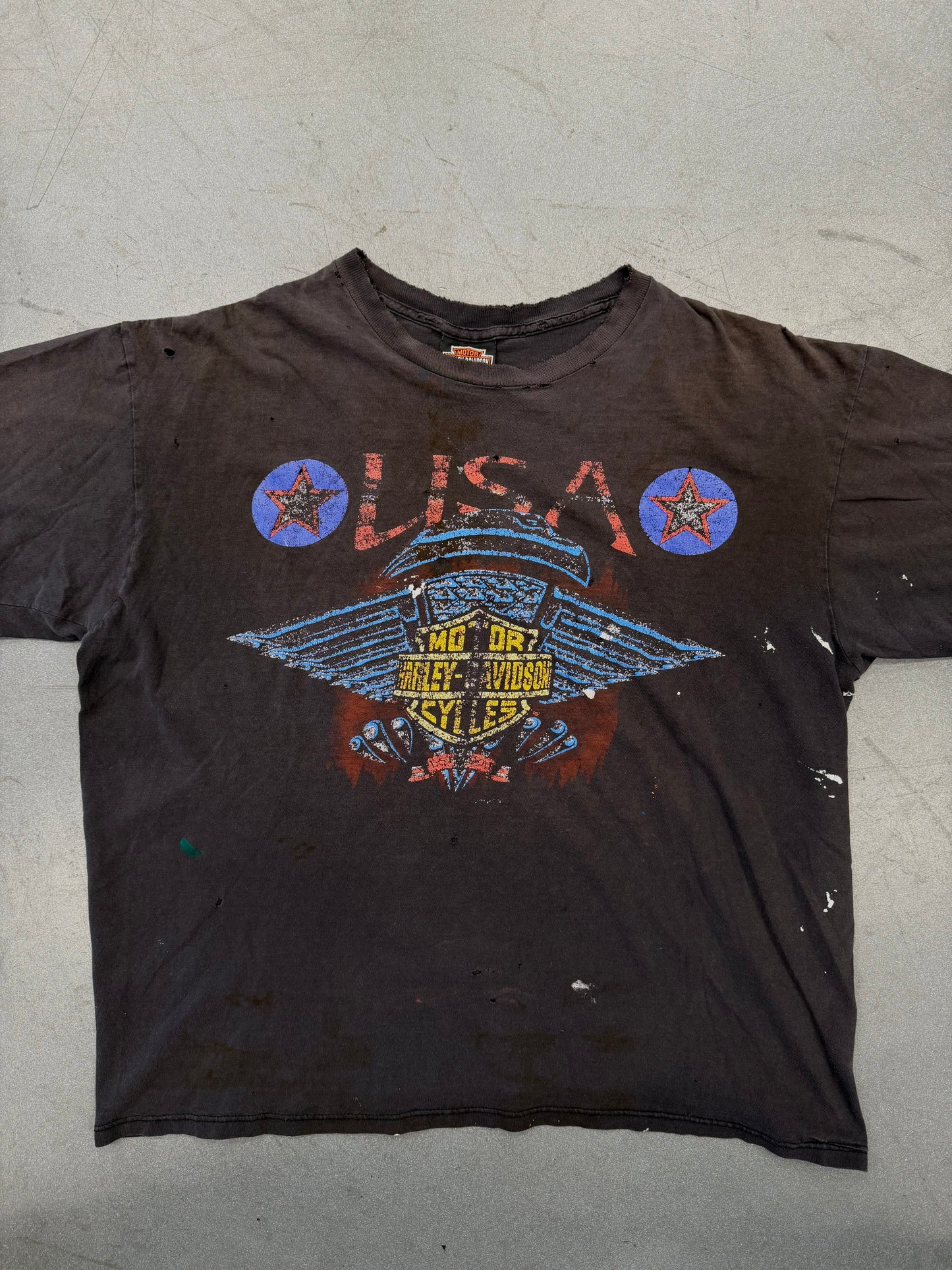 90'S HARLEY-DAVIDSON USA ENGINE TEE (PAINT STAINED) (HARLEY-DAVIDSON TAG)