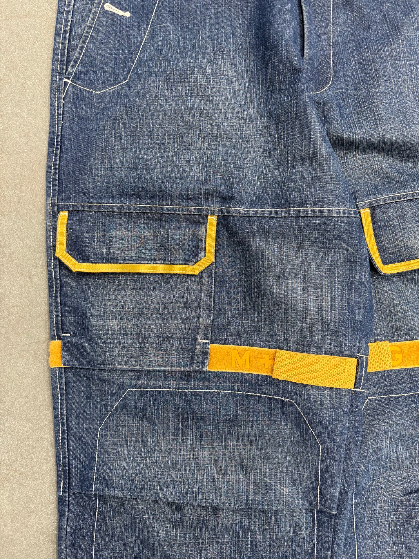 VINTAGE MARITHE FRANCOIS GIRBAUD SHUTTLE STRAP DENIM JEANS - MUSTARD STRAPS (38)