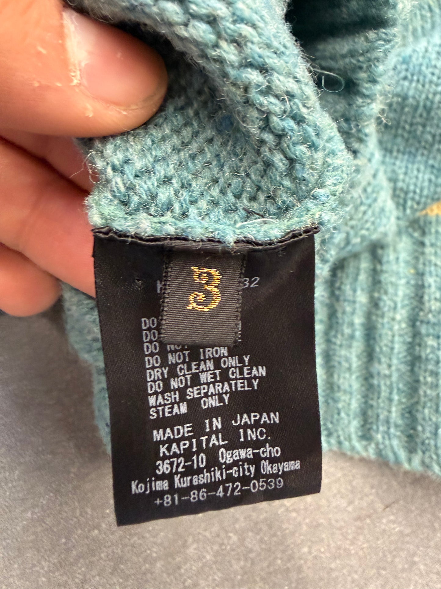 KAPITAL 5G BONE KNIT HIGH NECK SWEATER BLUE