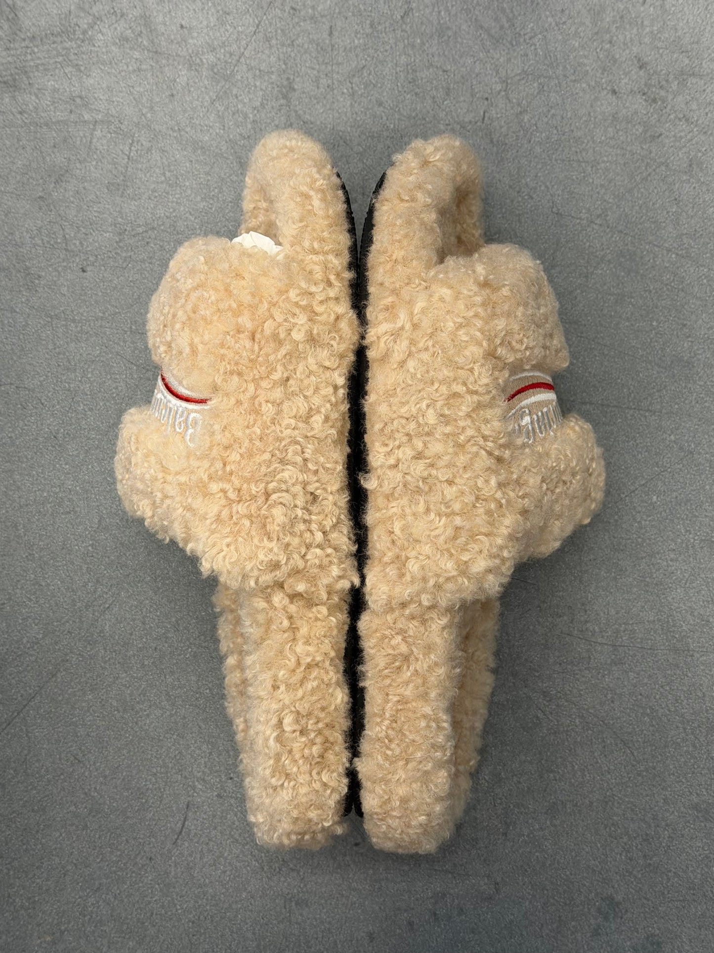 BALENCIAGA FLUFFY SLIDE SANDALS - BEIGE/WHITE/RED (W/BOX)
