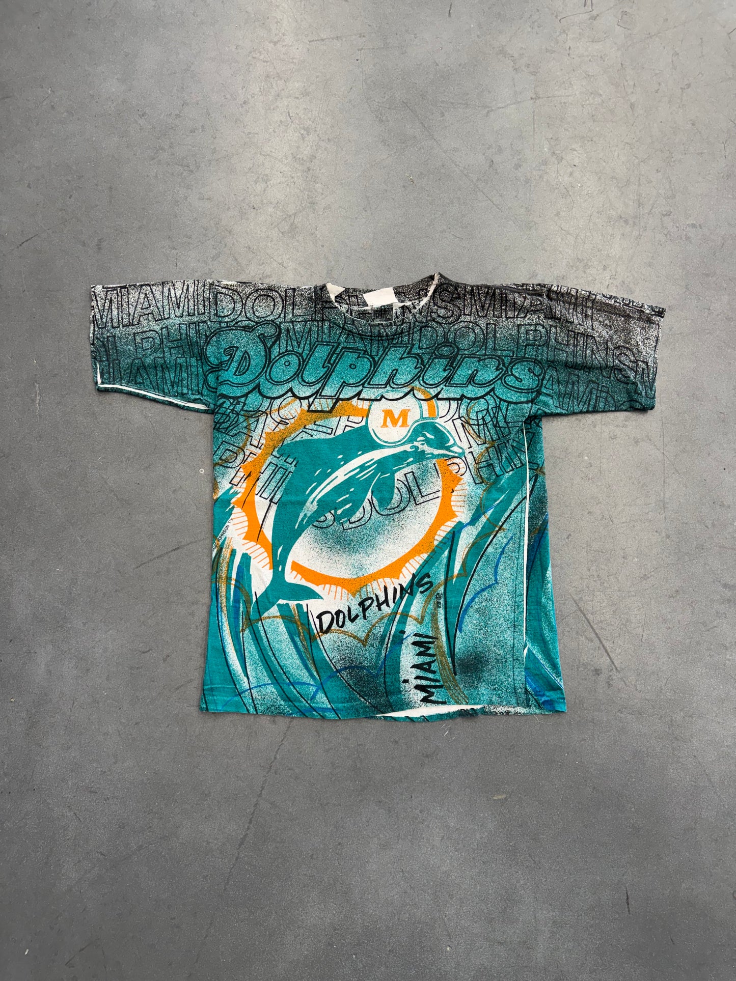 90S MIAMI DOLPHINS TEAM NFL MAGIC JOHNSON T'S AOP TEE (RITZ TAG)