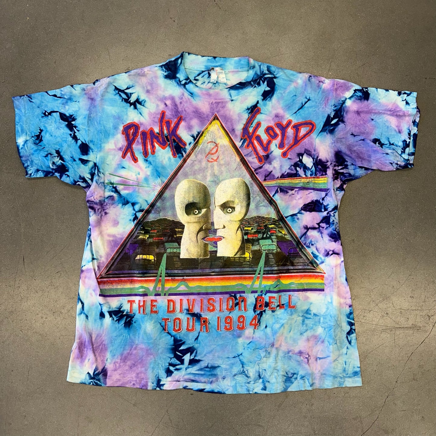 1994 PINK FLOYD THE DIVISION BELL TOUR TIE-DYE BOOTLEG TEE (SHORT HILLS TEE TAG)