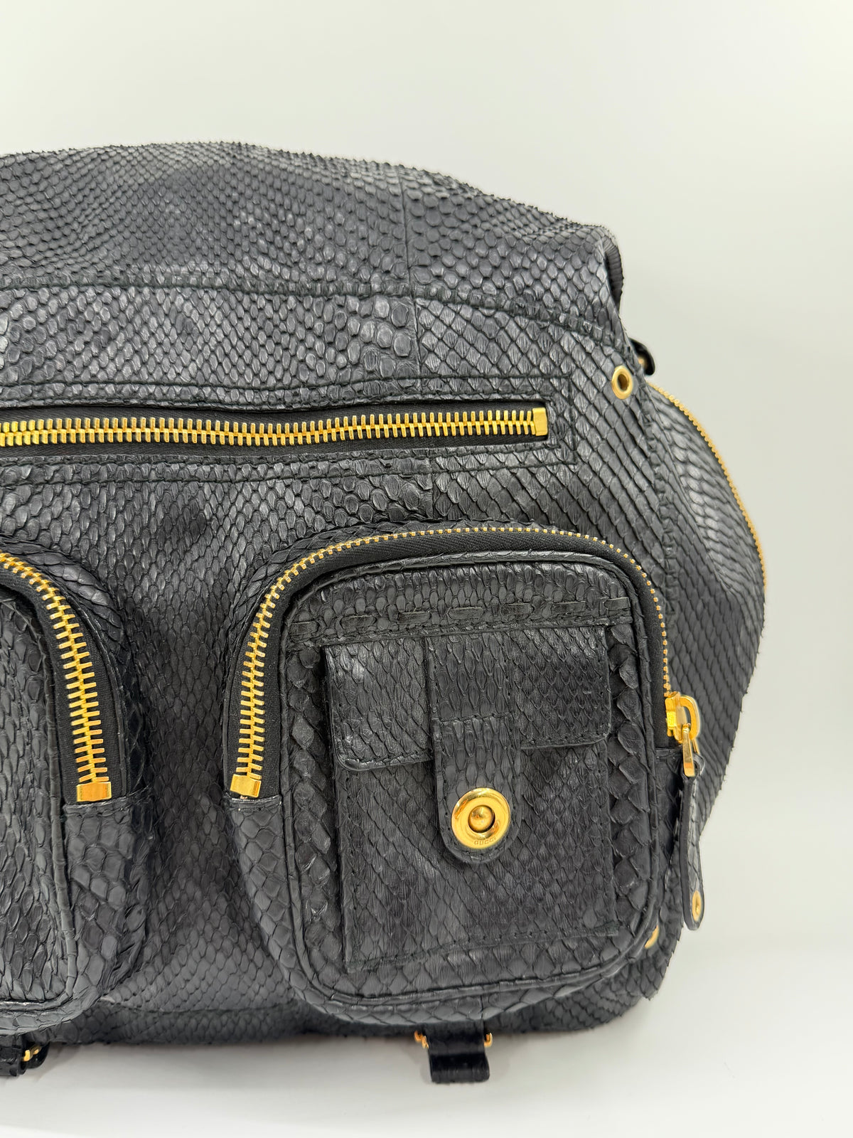 SS09 GUCCI DARWIN LARGE CONVERTIBLE BACKPACK CARRYALL - BLACK GENUINE PYTHON