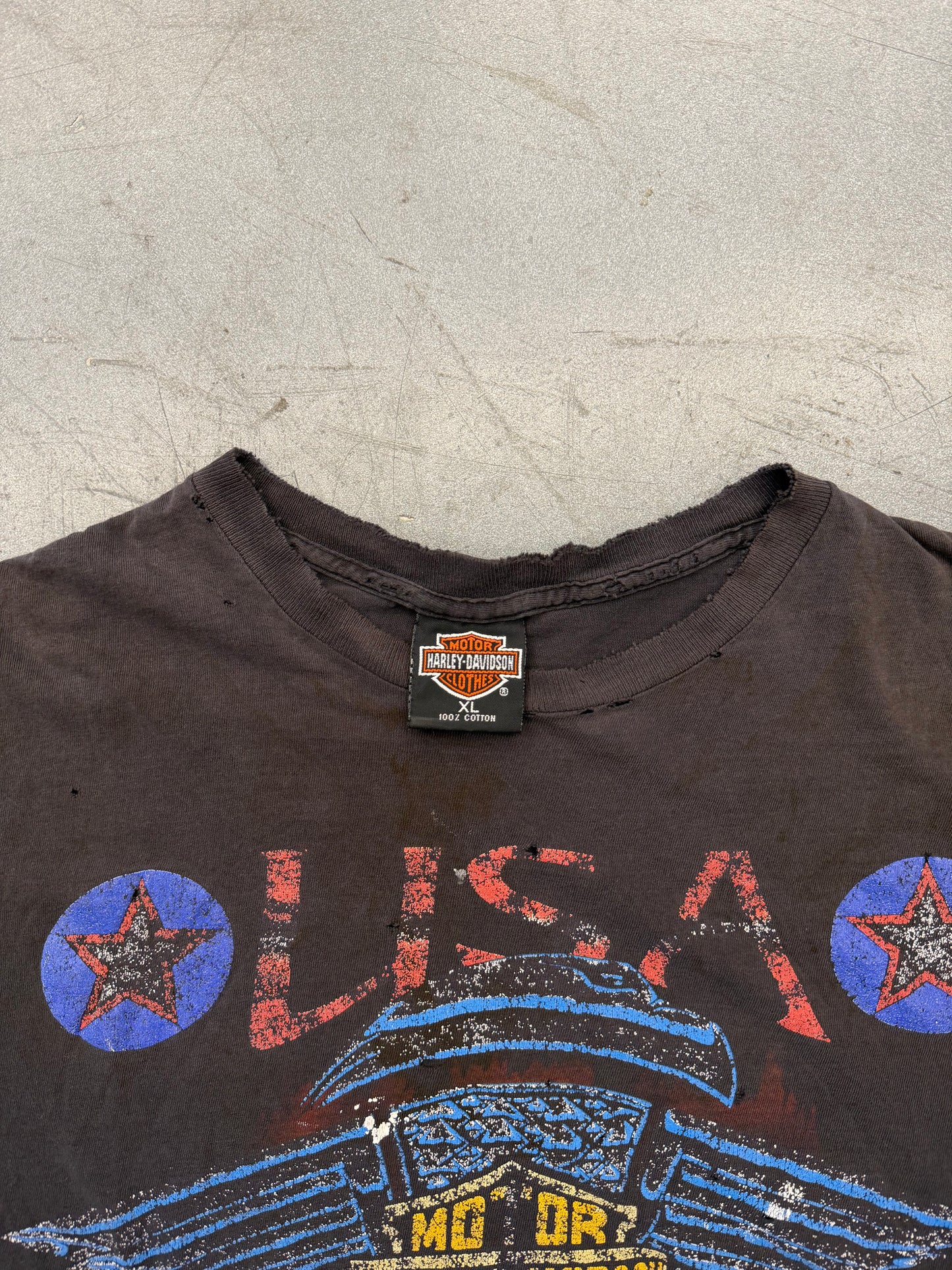 90'S HARLEY-DAVIDSON USA ENGINE TEE (PAINT STAINED) (HARLEY-DAVIDSON TAG)