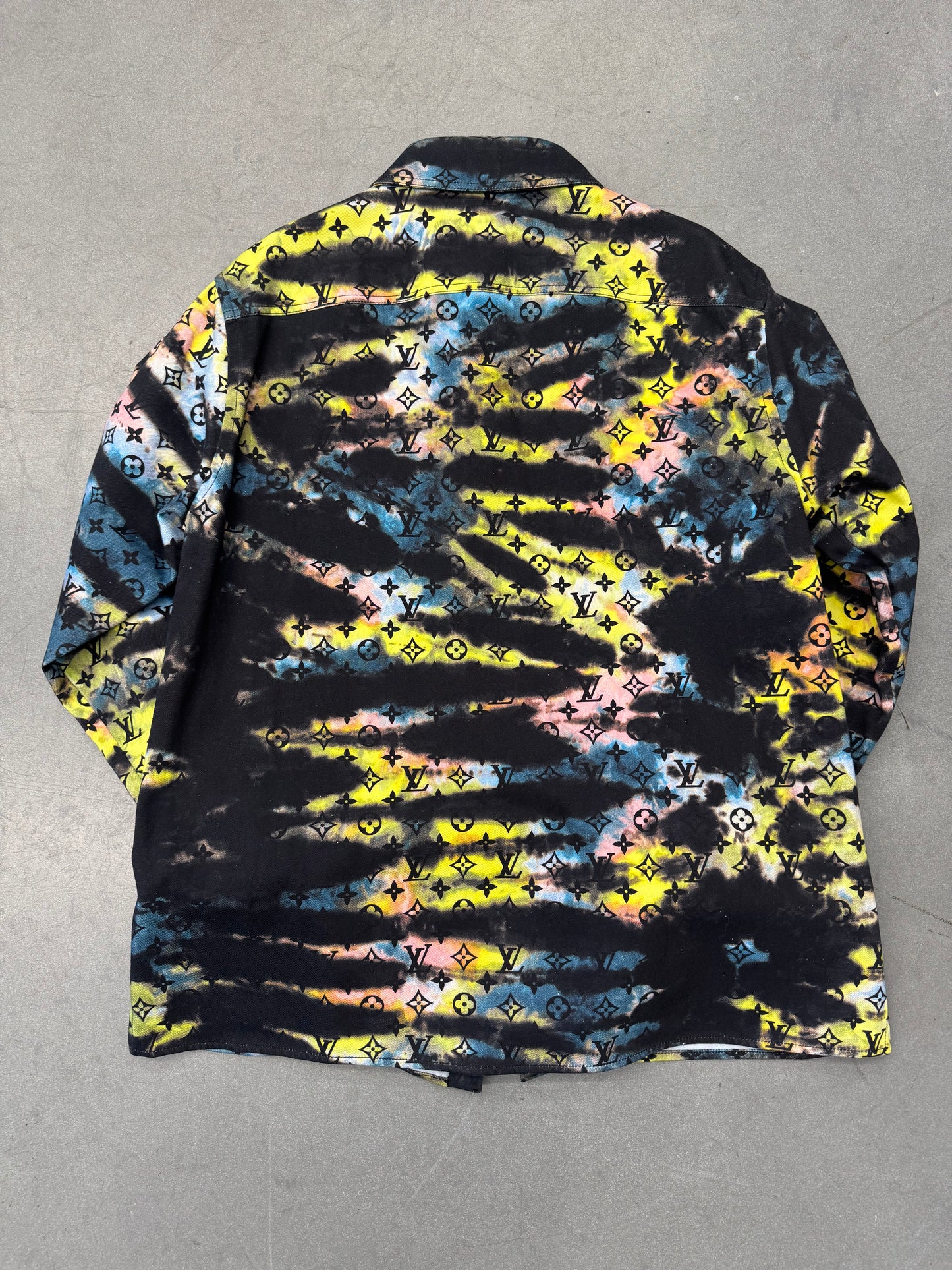 LOUIS VUITTON TIGER TIE-DYE PRINTED MONOGRAM DENIM SHIRT