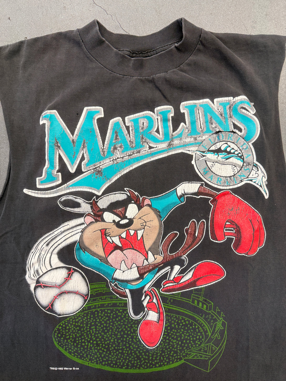 1993 MLB FLORIDA MARLINS TAZ DISTRESSED CUT-OFF TEE (HORIZON TEEEZ TAG)
