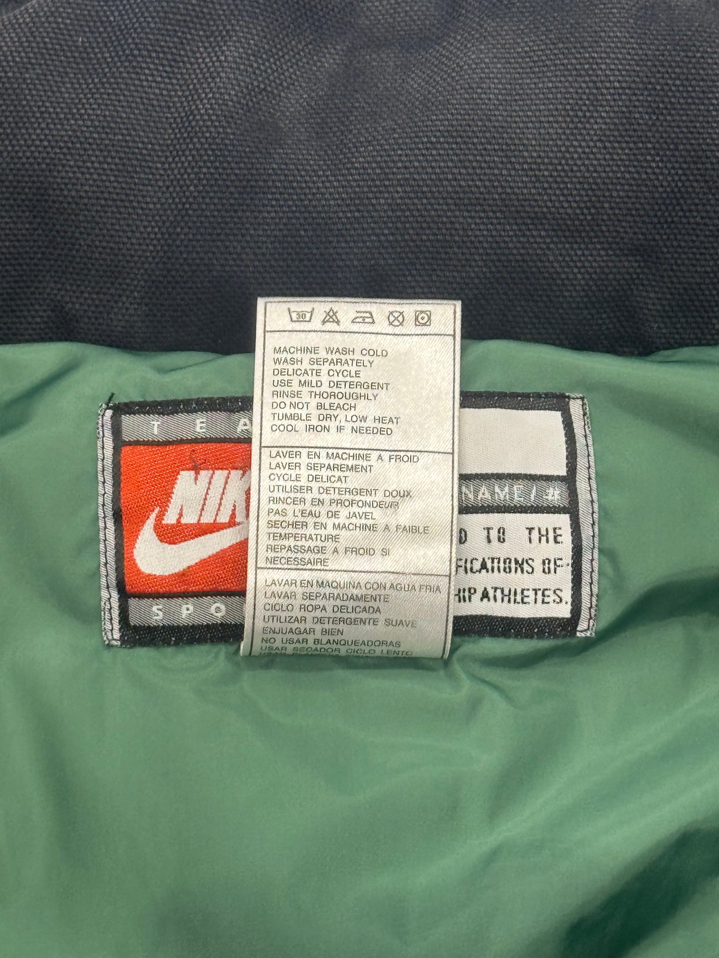 90S NIKE TEAM SPORTS UNIVERSITY OF MIAMI FOOTBALL FULL ZIP DOWN JACKET