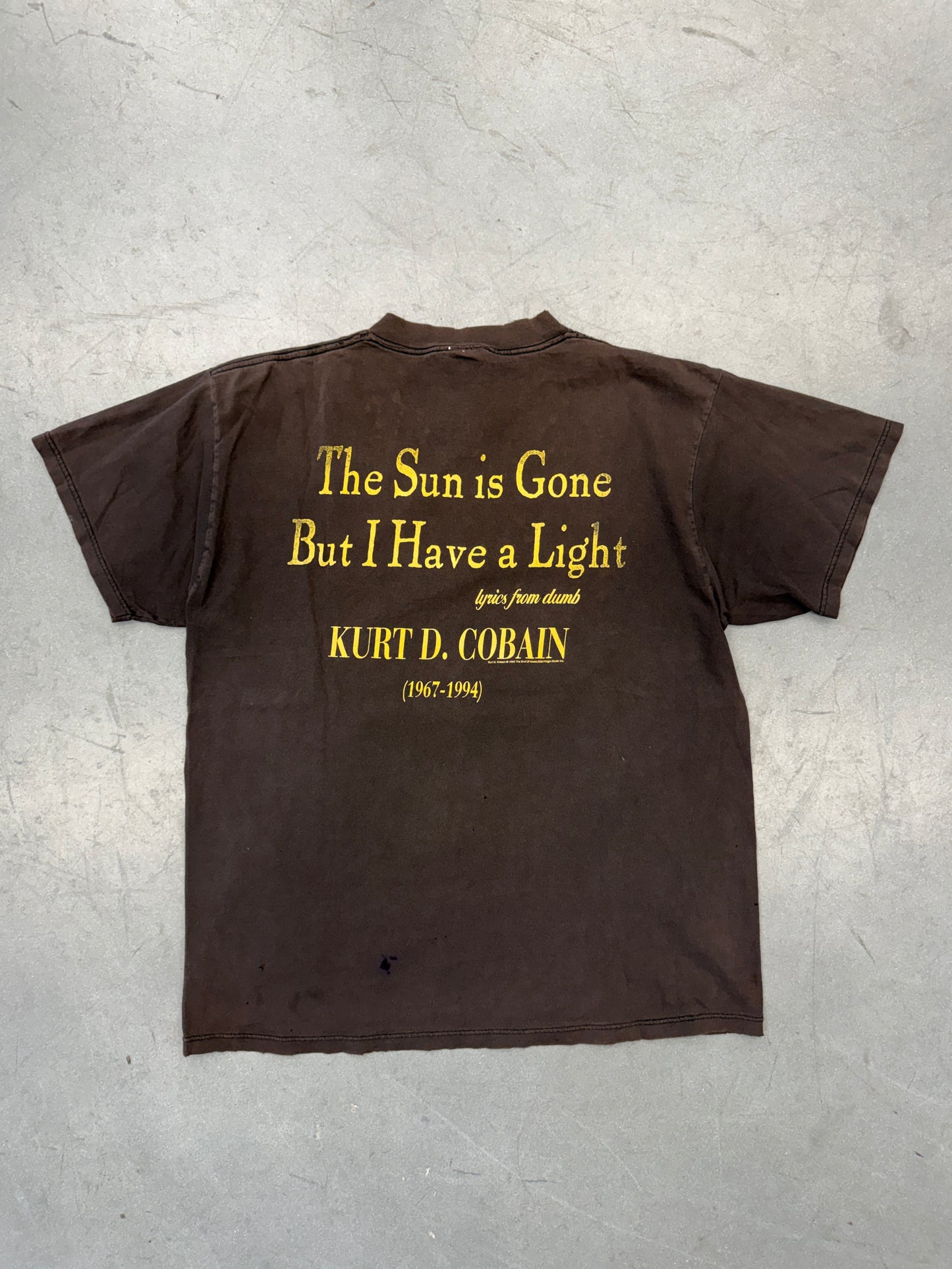 1994 KURT COBAIN MTV UNPLUGGED "THE SUN IS GONE BUT I HAVE A LIGHT" MEMORIAL TEE (TULTEX TAG)