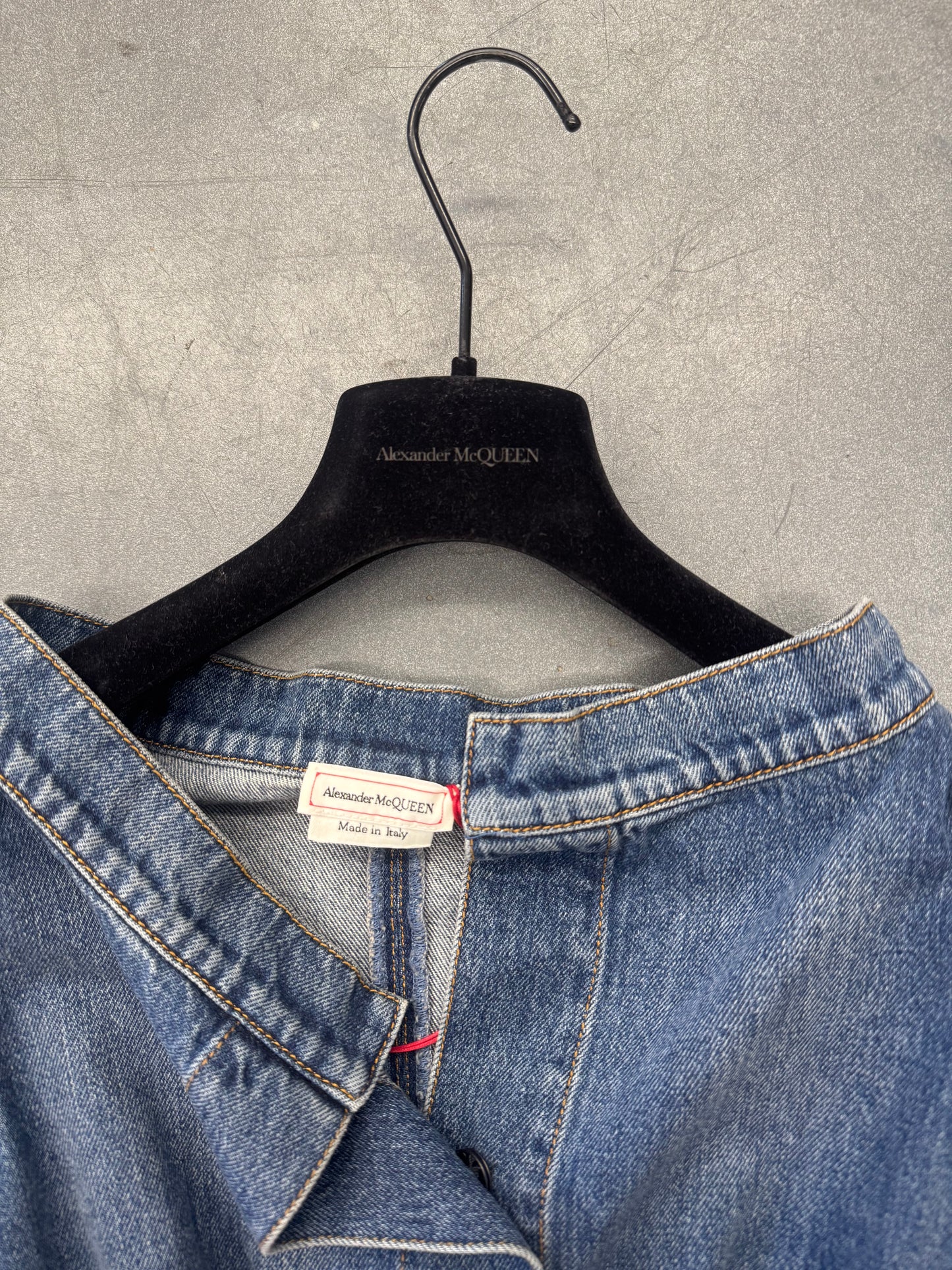 2021 ALEXANDER MCQUEEN OPEN NECK DENIM MINI DRESS