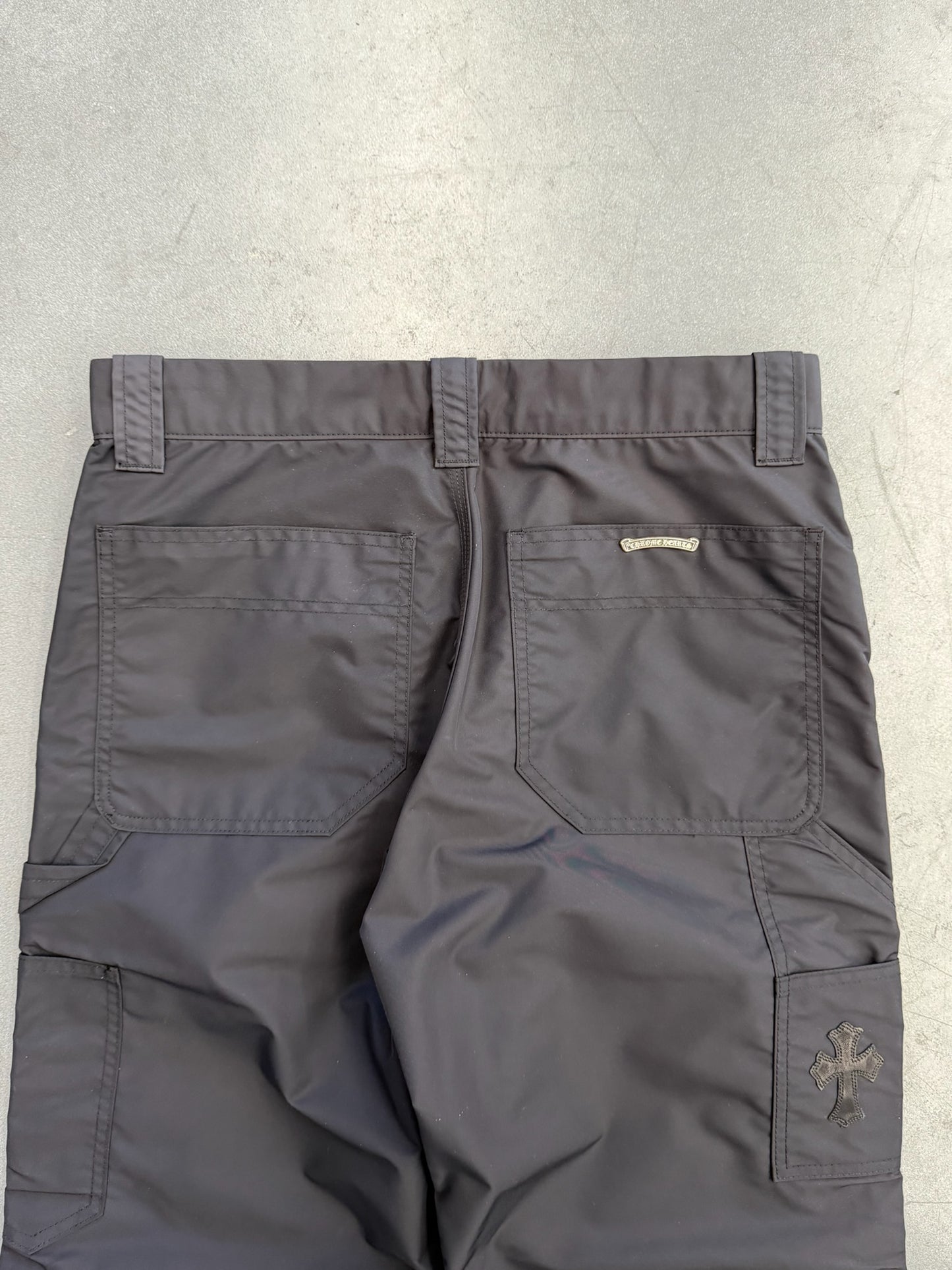 CHROME HEARTS NYLON LEATHER DOUBLE KNEE WIDE CARPENTER PANT - BLACK