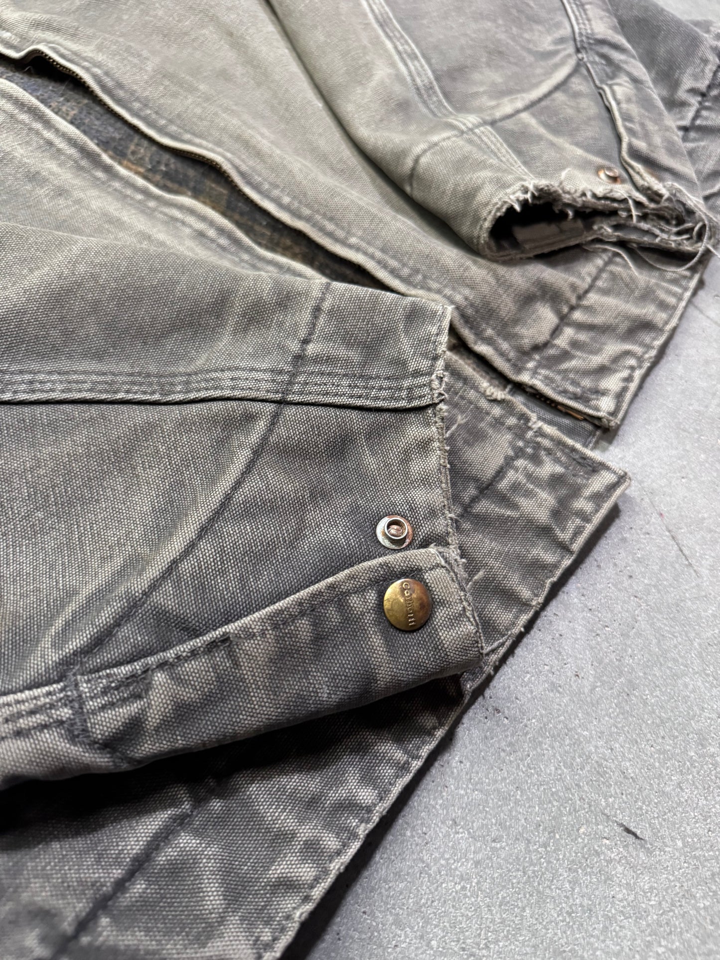 90'S CARHARTT FLANNEL-LINED CANVAS WORK JACKET BROKEN ZIPPER - FADED BLACK (J97PTL) (XL)