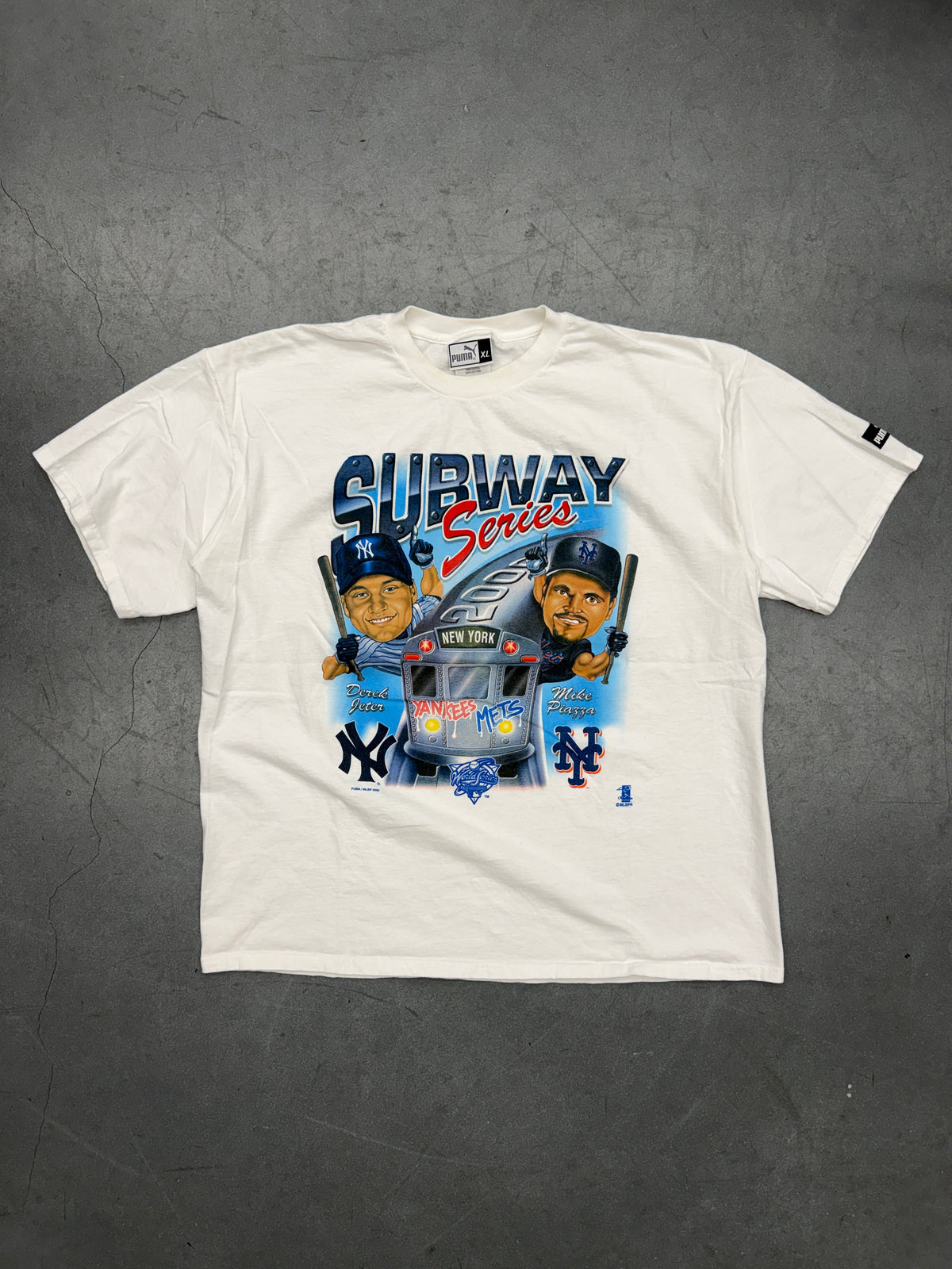 2000 MLB SUBWAY WORLD SERIES NEW YORK YANKEES METS DEREK JETER MIKE PIAZZA TEE (PUMA TAG)