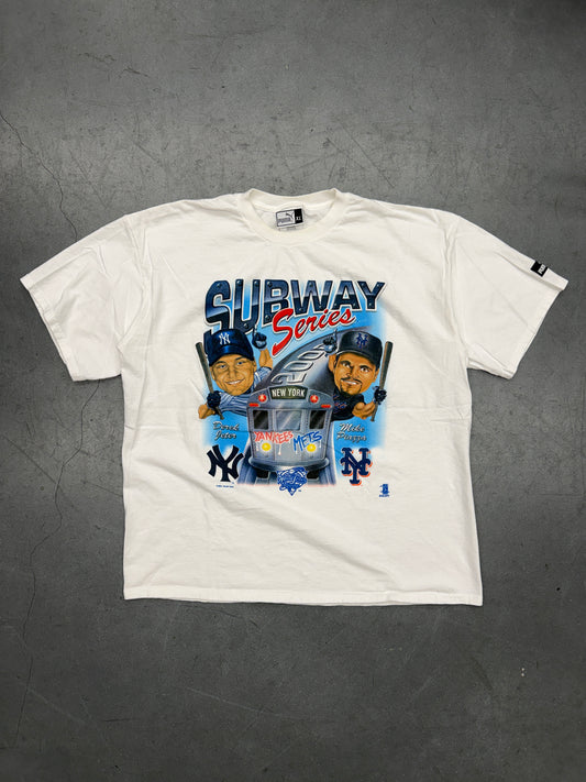 2000 MLB SUBWAY WORLD SERIES NEW YORK YANKEES METS DEREK JETER MIKE PIAZZA TEE (PUMA TAG)