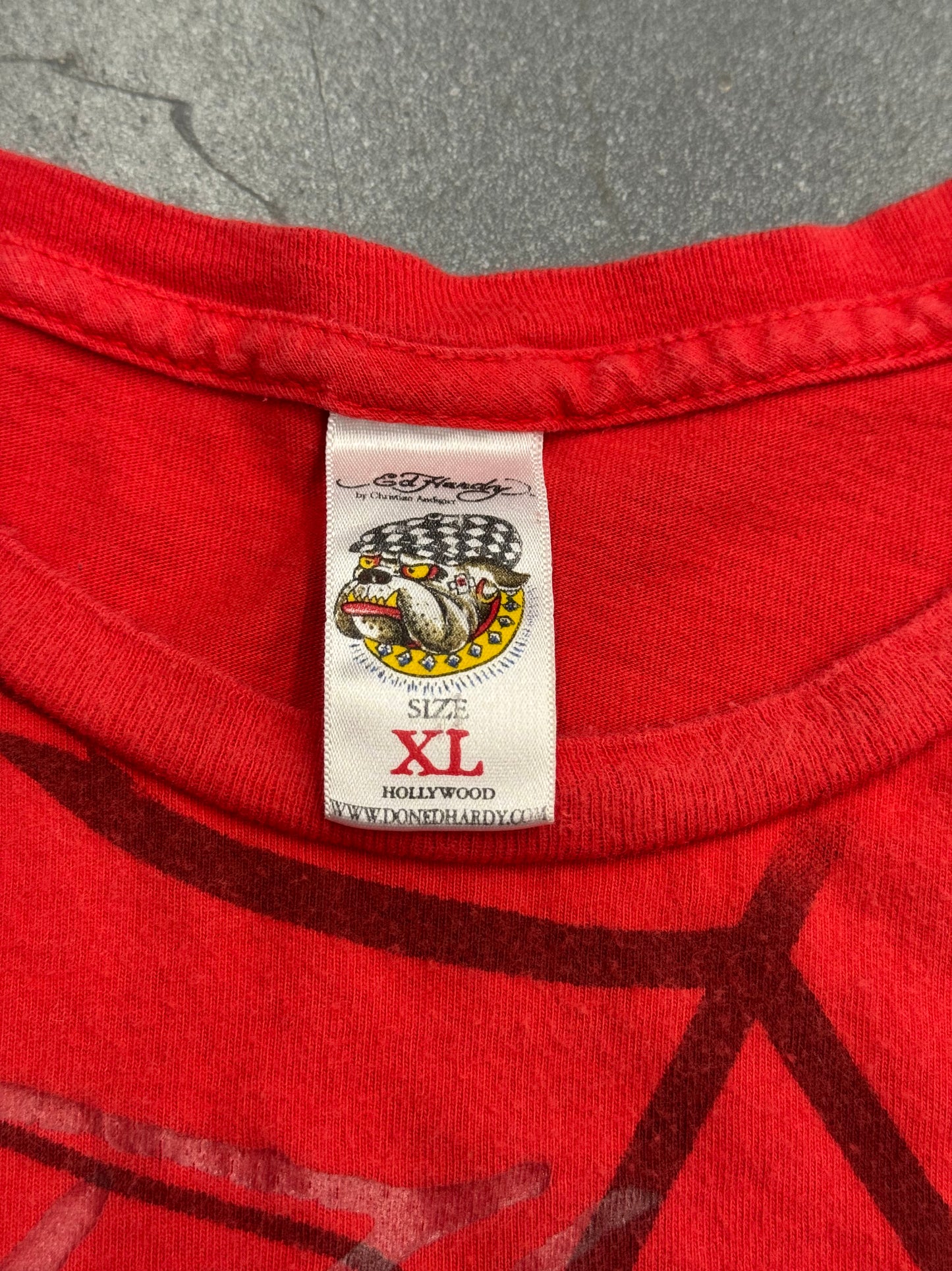 Y2K ED HARDY NEW YORK CITY RIBBON AOP TEE