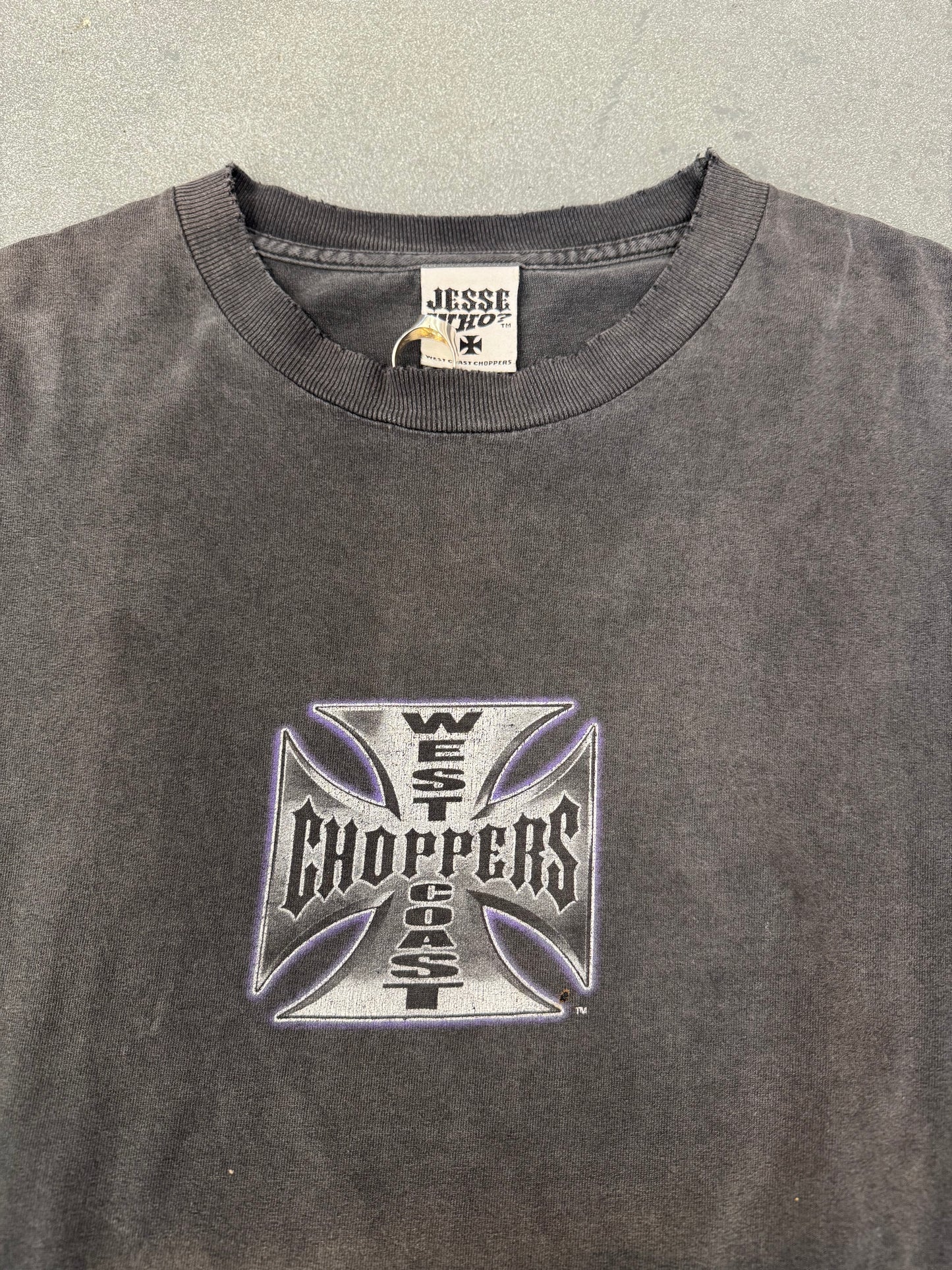 00'S WEST COAST CHOPPERS "CHOPPERS FOR LIFE" SPELLOUT LS DISTRESSED TEE (JESSE WHO TAG)