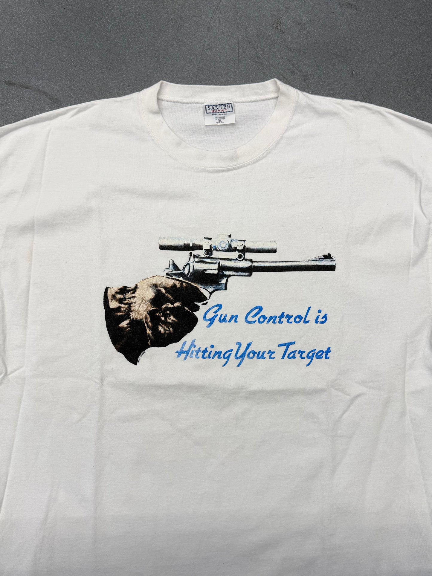 90'S "GUN CONTROL IS HITTING YOUR TARGET" TEE (SANTEE TAG)