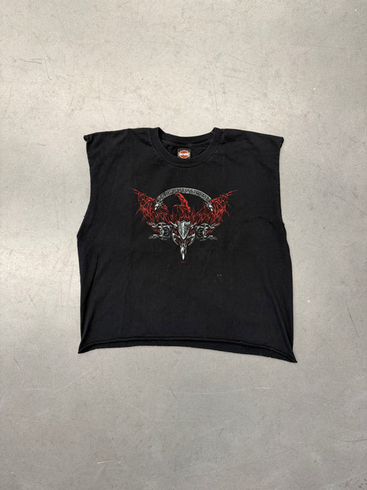 2002 HARLEY-DAVIDSON CHROME FLAME EAGLE DAYTONA BEACH, FLORIDA CUT-OFF CROPPED TEE (HARLEY-DAVIDSON TAG)