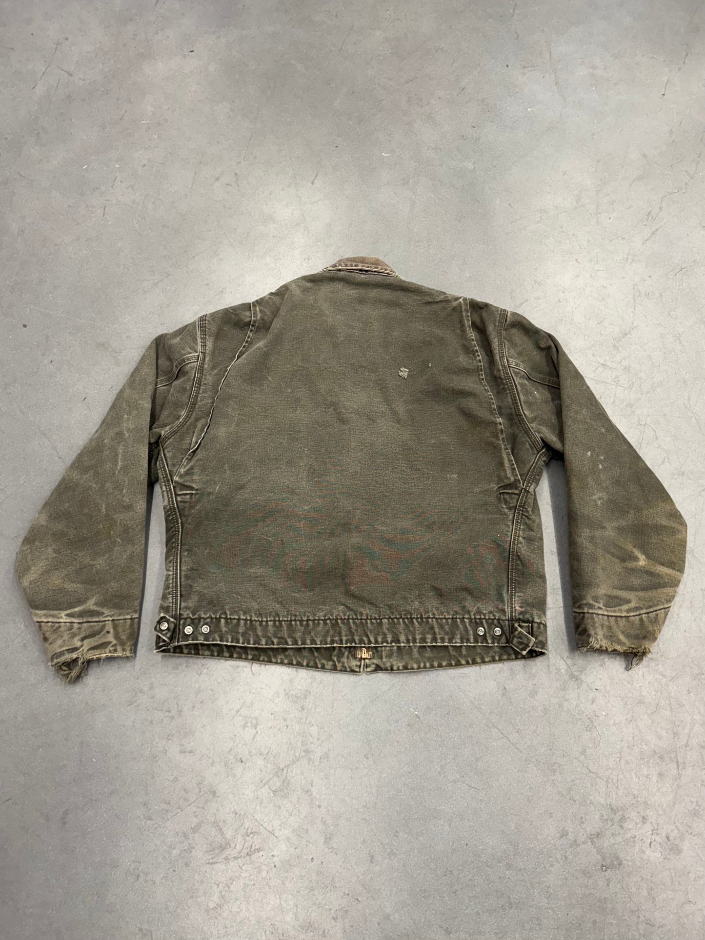 90S CARHARTT PLAID-LINED ZIP-UP CANVAS COLLARED WORK JACKET (J97MOS)