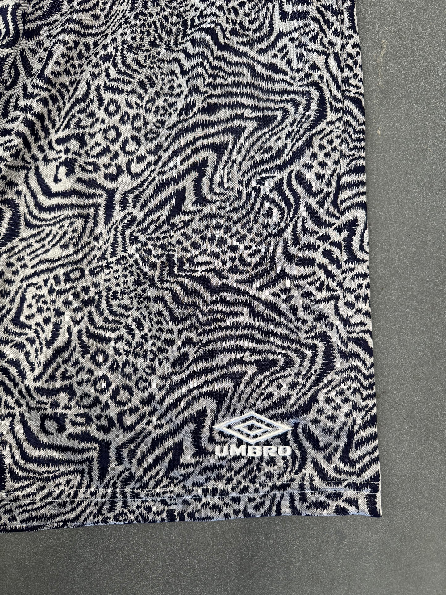SS23 SUPREME UMBRO JACQUARD ANIMAL PRINT SOCCER SHORT - NAVY