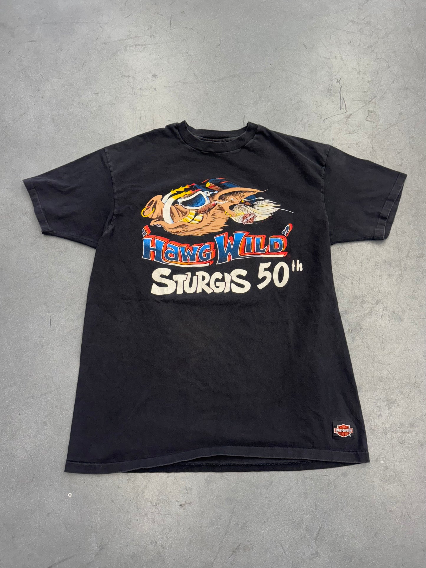1988 RAPID CITY, S.D. HAWGS WILD STURGIS 50TH ANNIVERSARY TEE (HANES BEEFY TAG)