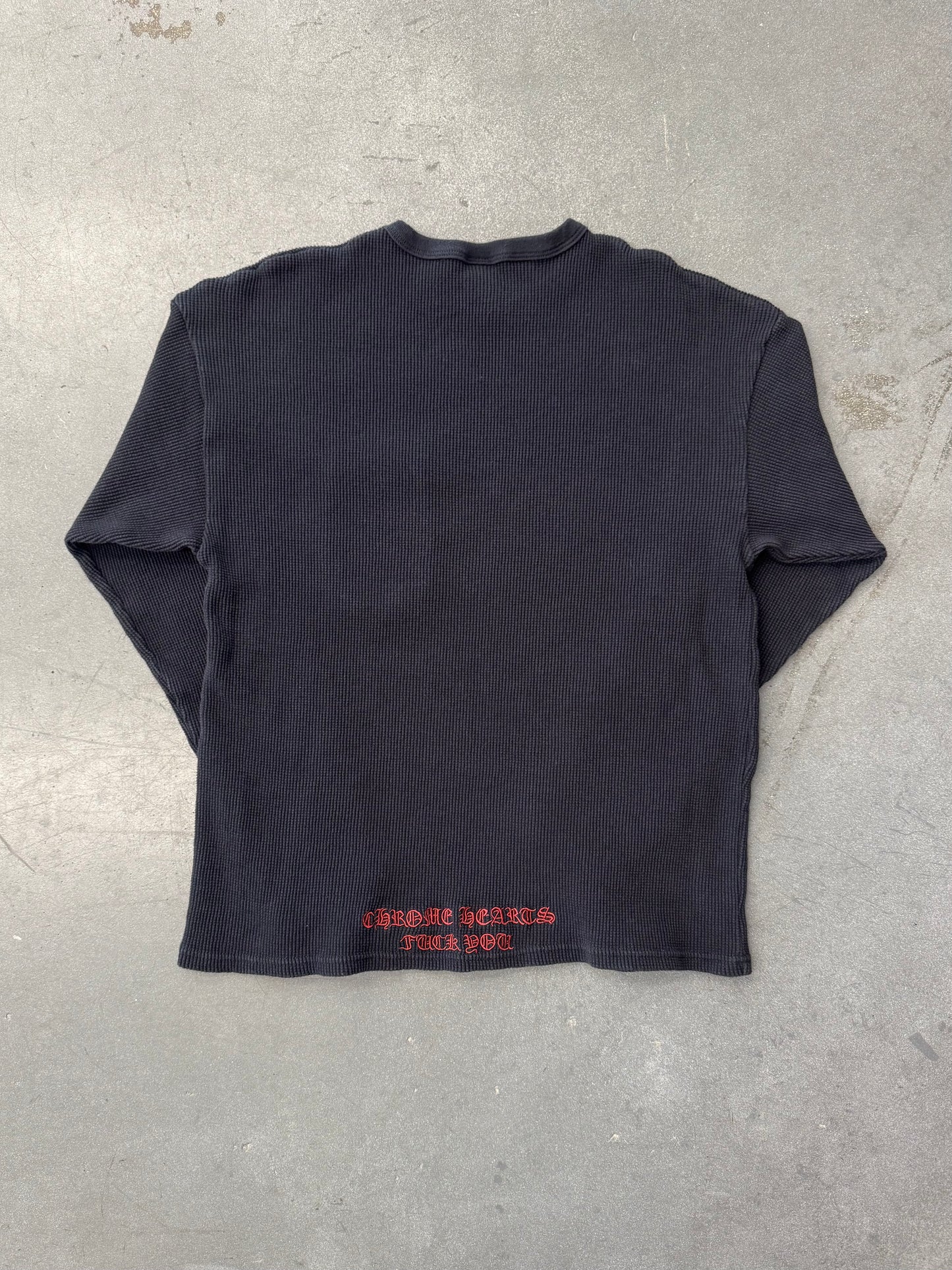 VINTAGE CHROME HEARTS FUCK YOU VINE DAGGER EMBROIDERED LS POCKET THERMAL
