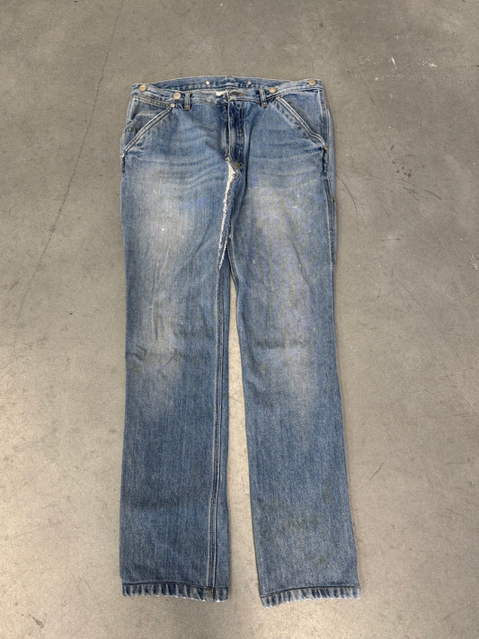 MAISON MARGIELA DISTRESSED SUSPENDER BUTTON REGULAR FIT JEANS - REPAIRED