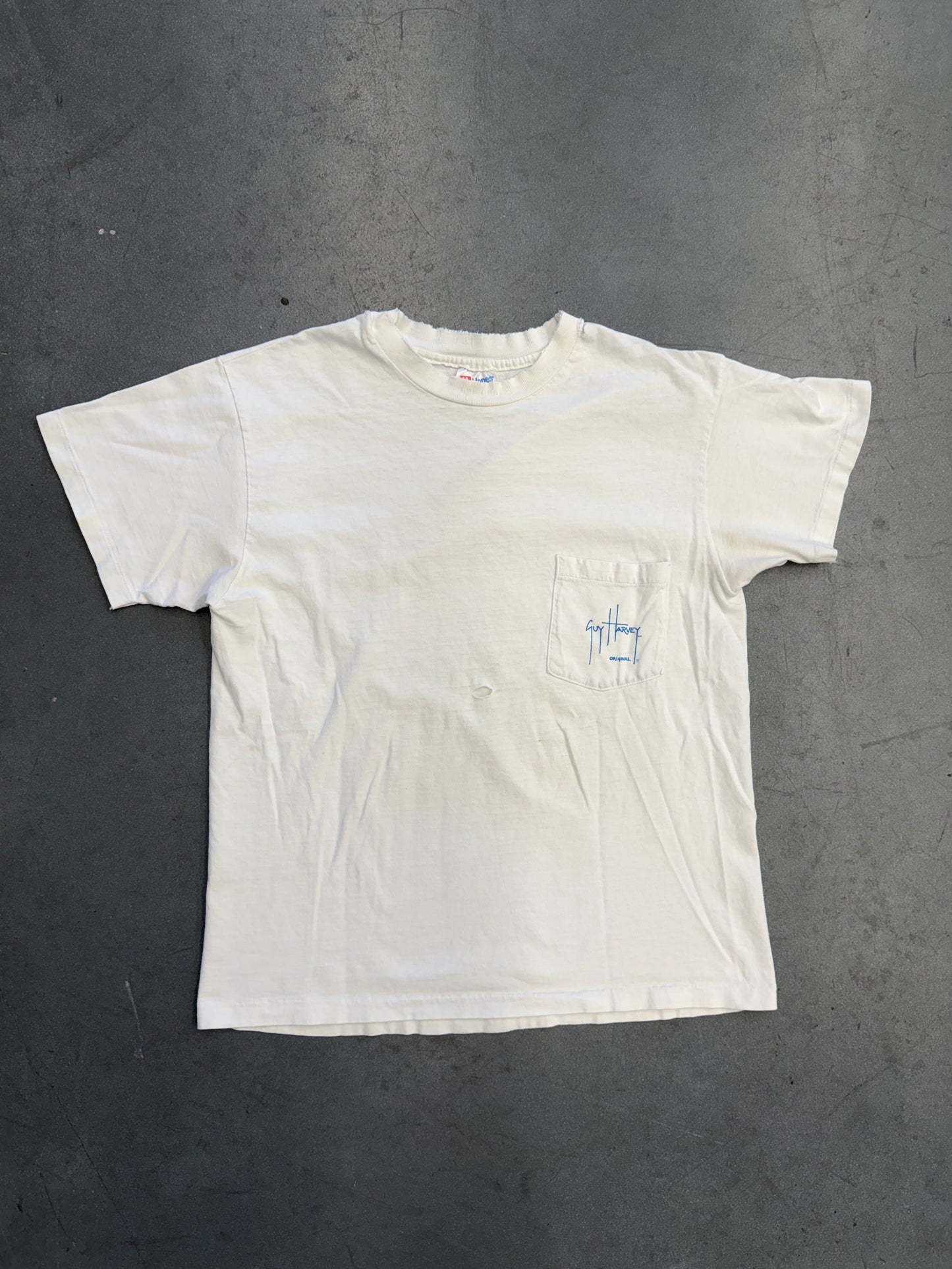 90'S GUY HARVEY RED FISH + BLUE CRAB POCKET TEE (HANES BEEFY-T TAG)