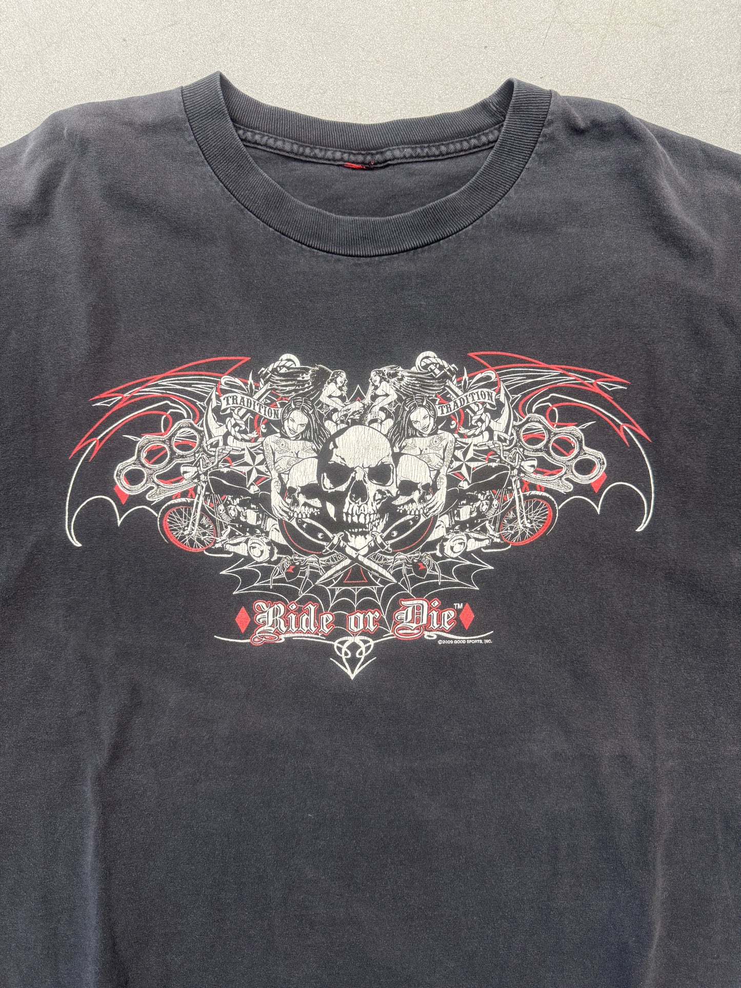 2009 GOOD SPORTS "RIDE OR DIE" SPIDER WEB SLEEVE LS TEE (PULLED TAG)