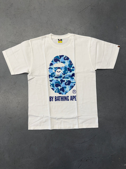 BAPE A BATHING APE BLUE CAMO HEAD TEE - WHITE (NIB)