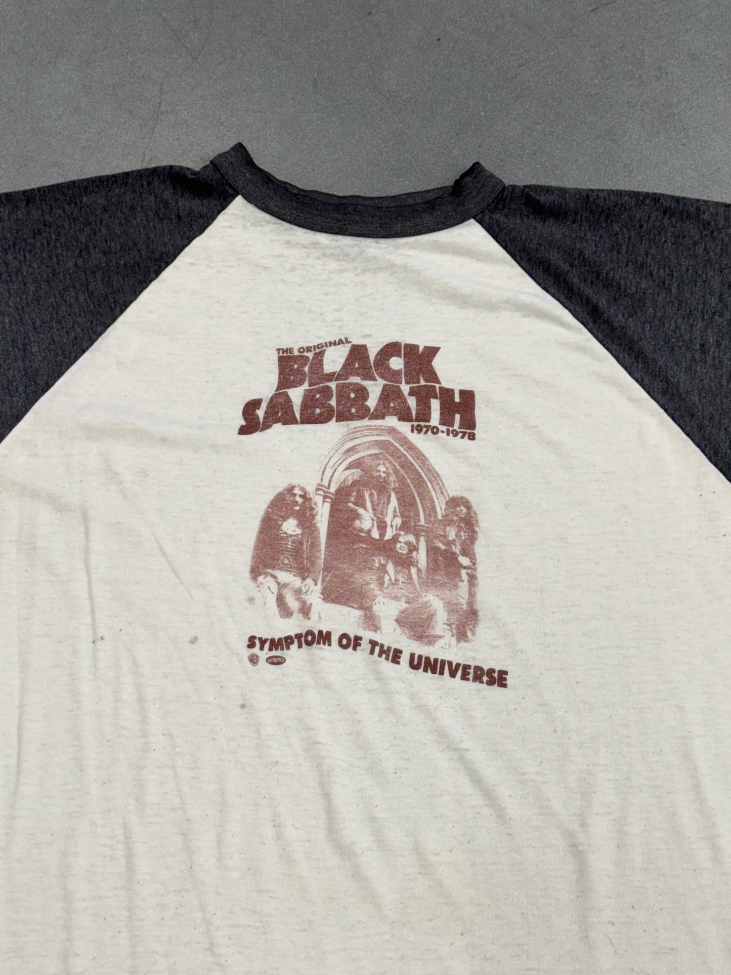 80S "THE ORIGINAL BLACK SABBATH 1970-1978" SYMPTOM OF THE UNIVERSE CUT-TO-SHORT SLEEVE TEE (PULLED TAG)