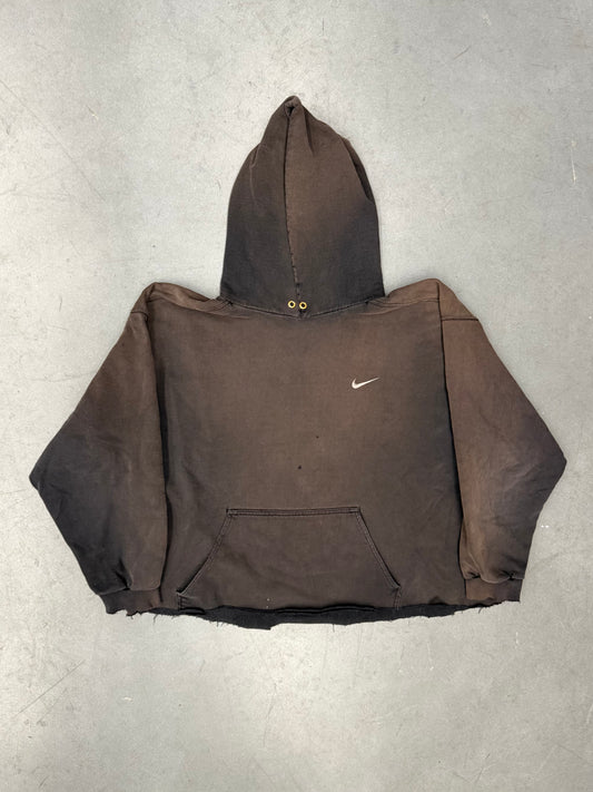 90S NIKE SIDE SWOOSH PULLOVER HOODIE DISTRESSED AND CROPPED - BLACK (NIKE RED SWOOSH TAG)