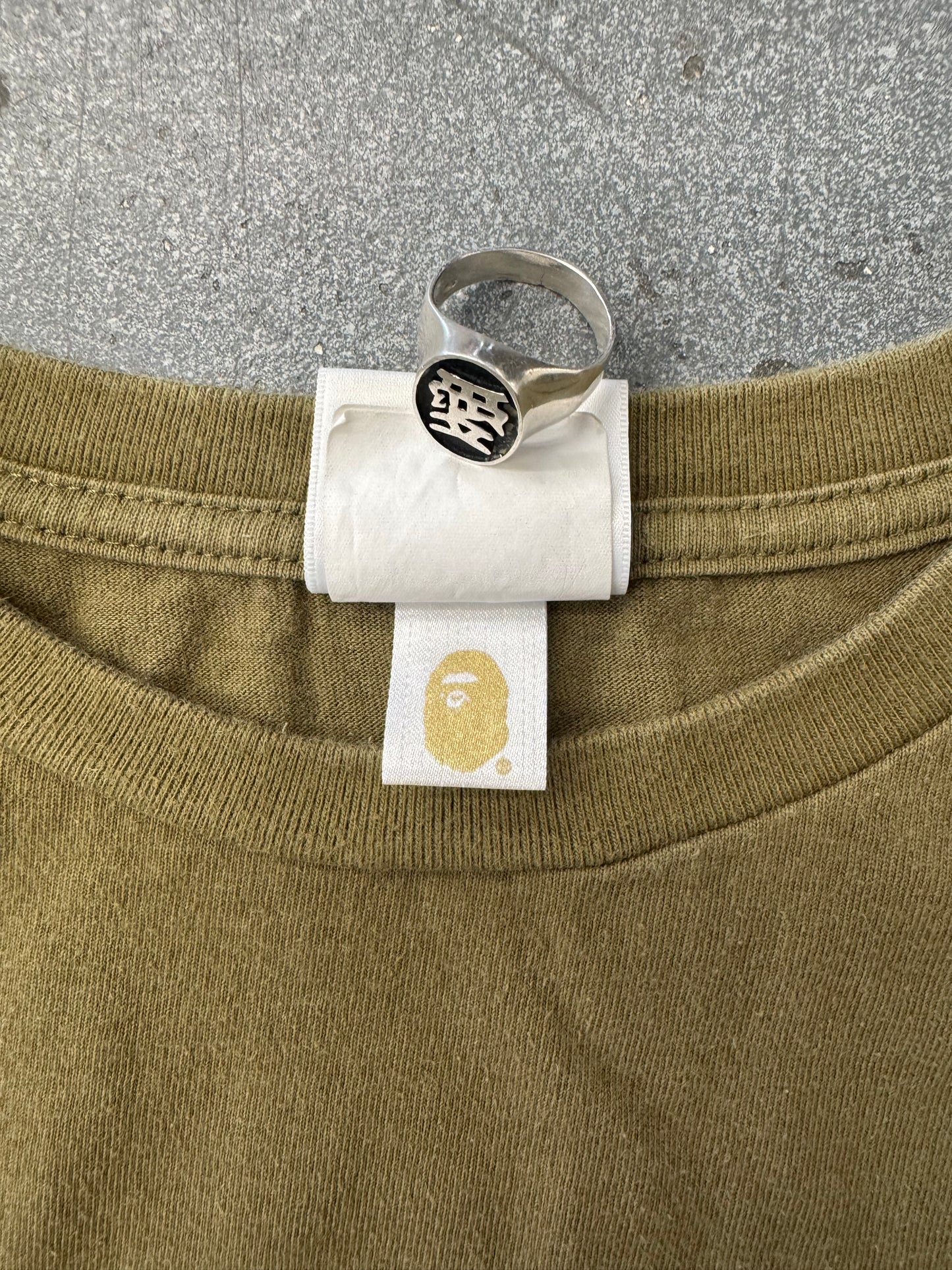 BAPE A BATHING APE LS COLLEGE TEE - OLIVE