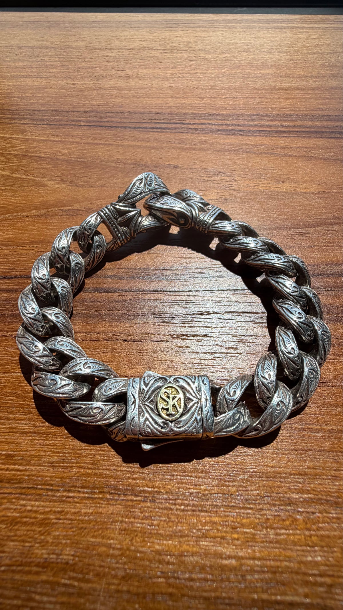 SCOTT KAY STERLING SILVER/18K GOLD GUARDIAN COLLECTION DOUBLE BUCKLE BRACELET