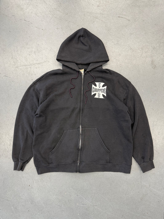 Y2K WEST COAST CHOPPER ZIP UP IRON CROSS HOODIE (LEE HEAVYWEIGHT TAG)