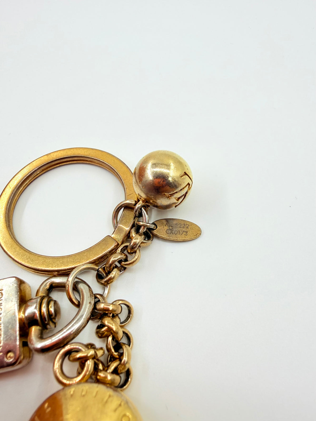 LOUIS VUITTON GOLD-TONE MONOGRAM FLOWER BAG CHARM KEY CHAIN