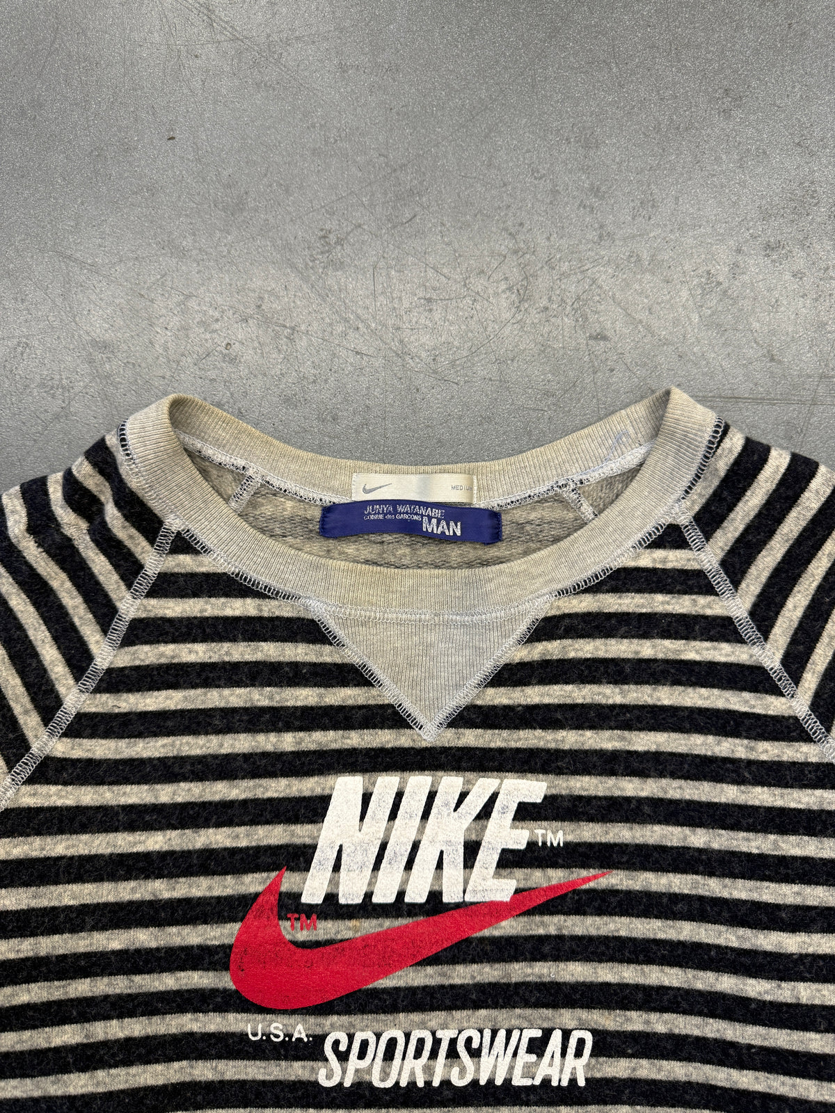 AD04 JUNYA WATANABE COMMES DES GARCONS MAN X NIKE "USA SPORTSWEAR" STRIPED WOOL SWEATSHIRT