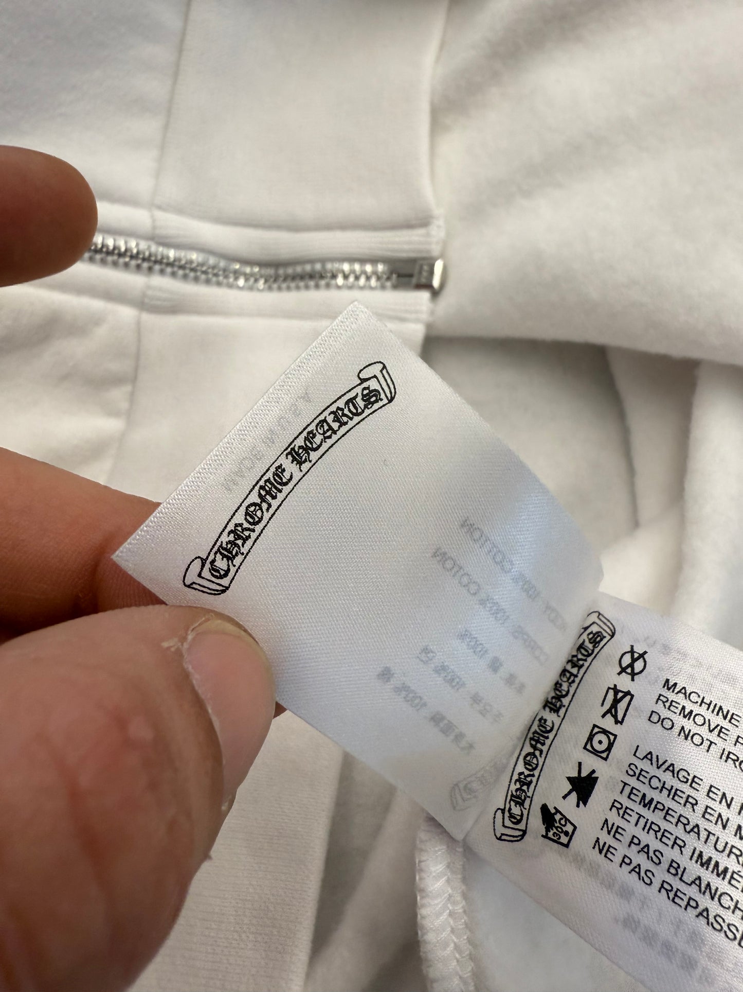 CHROME HEARTS VERTICAL LOGO ZIP UP HOODIE - WHITE