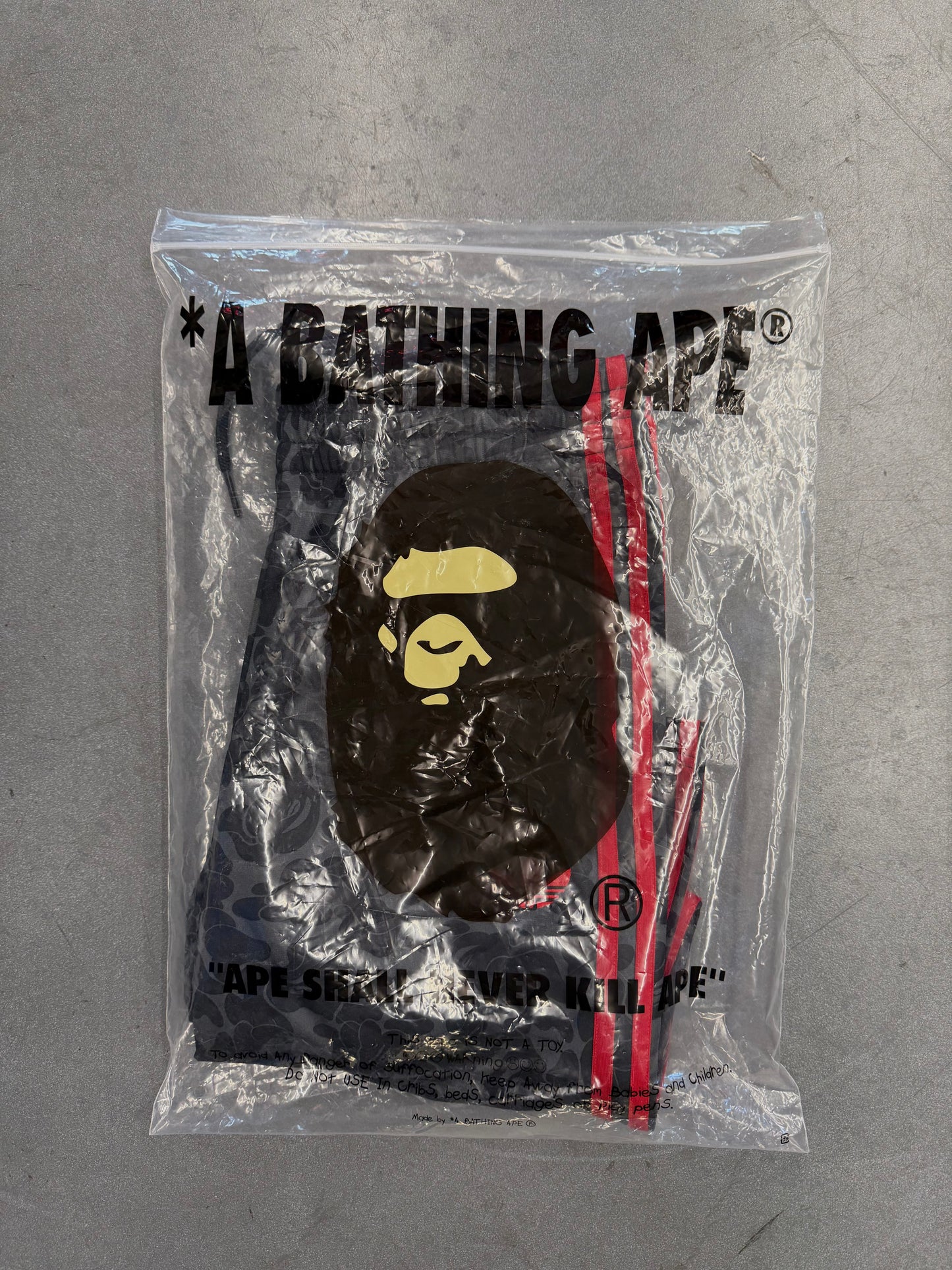 BAPE X ADIDAS ALL OVER PRINT TRACK PANTS - BLACK/RED (S) (NEW)